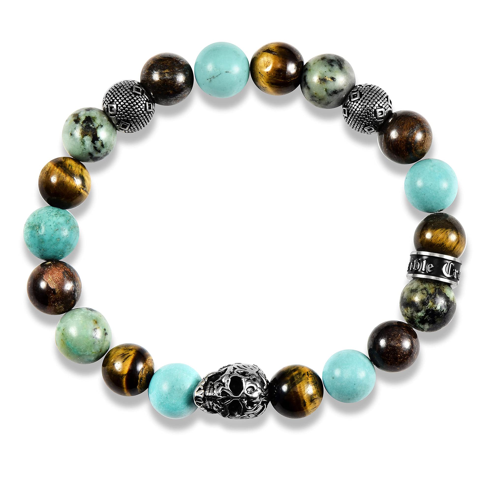 Foto 3 pulgar | Pulsera Crucible De Acero Inoxidable Con Calavera Con Ojo De Tigre, Turquesa - Venta Internacional.