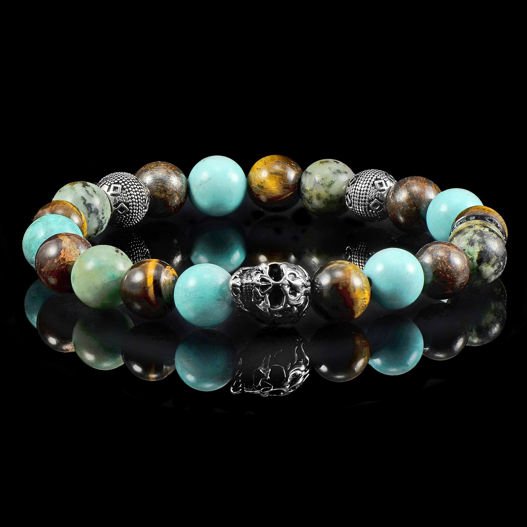 Foto 6 pulgar | Pulsera Crucible De Acero Inoxidable Con Calavera Con Ojo De Tigre, Turquesa - Venta Internacional.