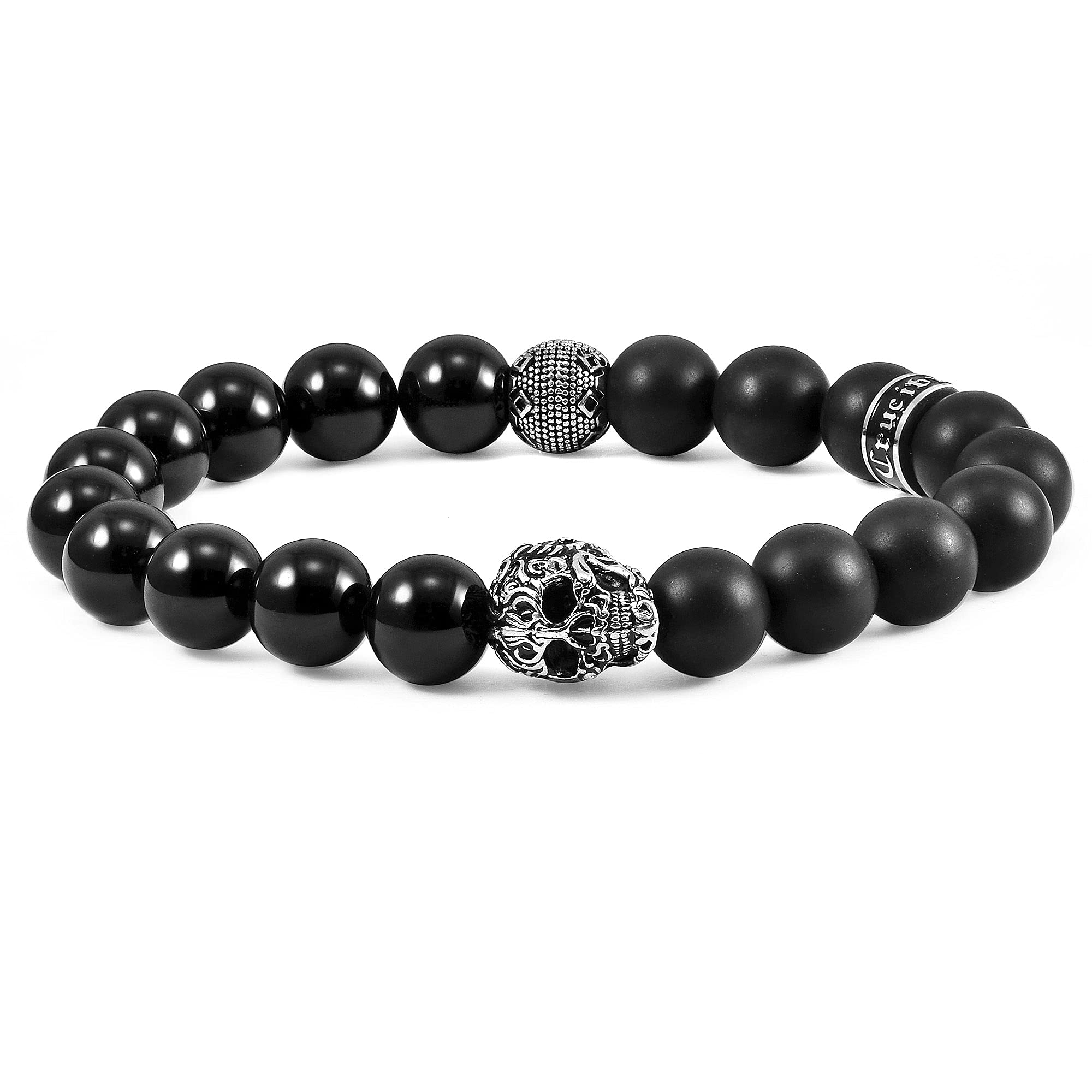 Foto 1 | Pulsera Crucible Con Calavera De Acero Inoxidable Con Piedra De Ónix - Venta Internacional.