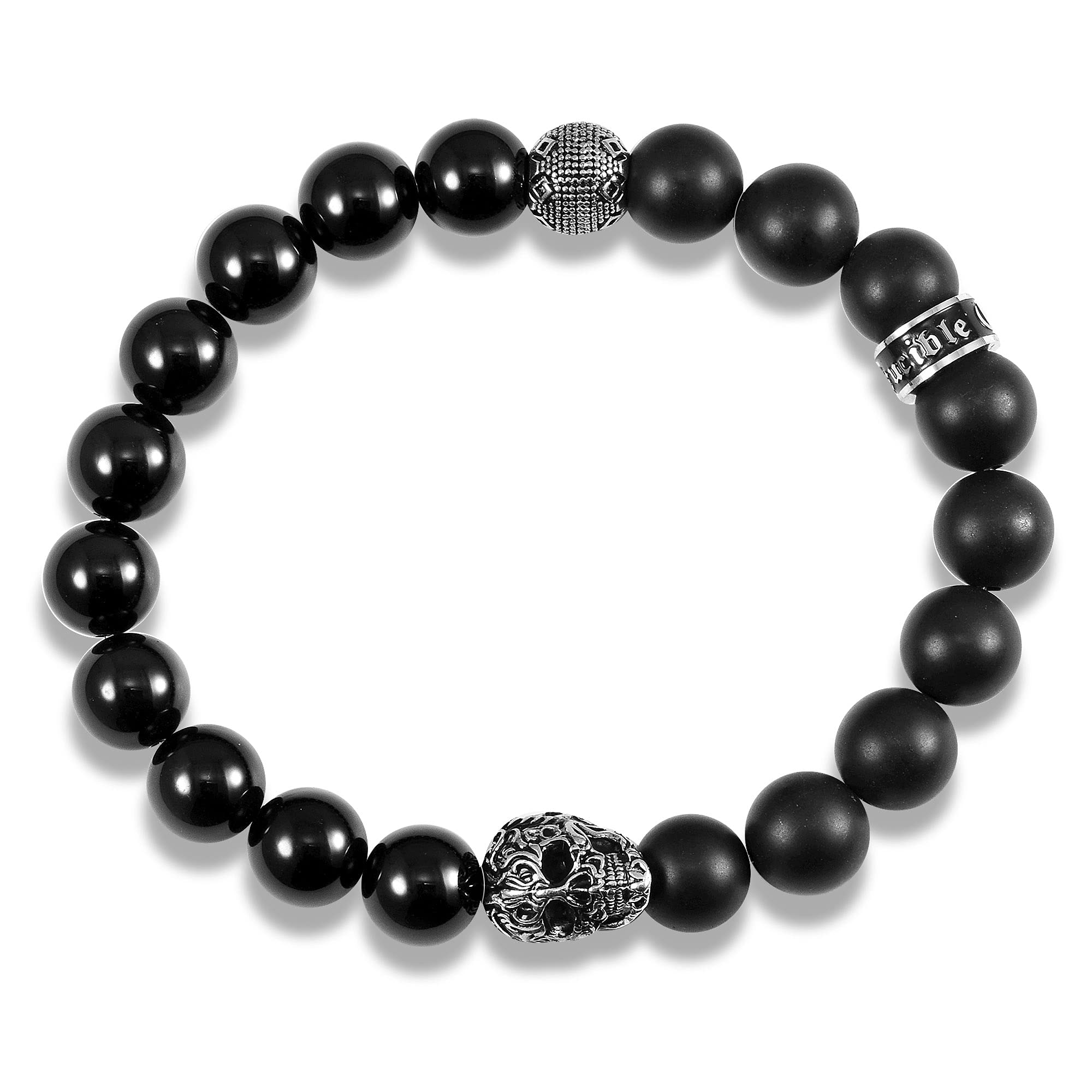 Foto 2 | Pulsera Crucible Con Calavera De Acero Inoxidable Con Piedra De Ónix - Venta Internacional.