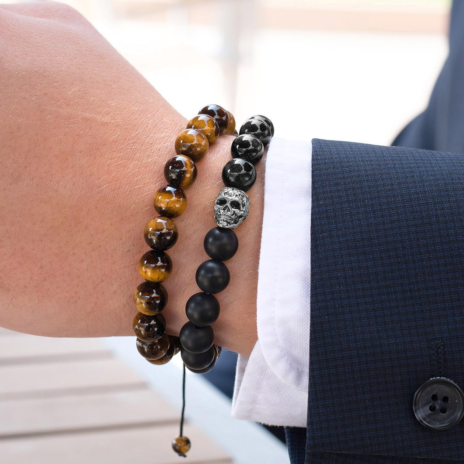 Foto 3 | Pulsera Crucible Con Calavera De Acero Inoxidable Con Piedra De Ónix - Venta Internacional.