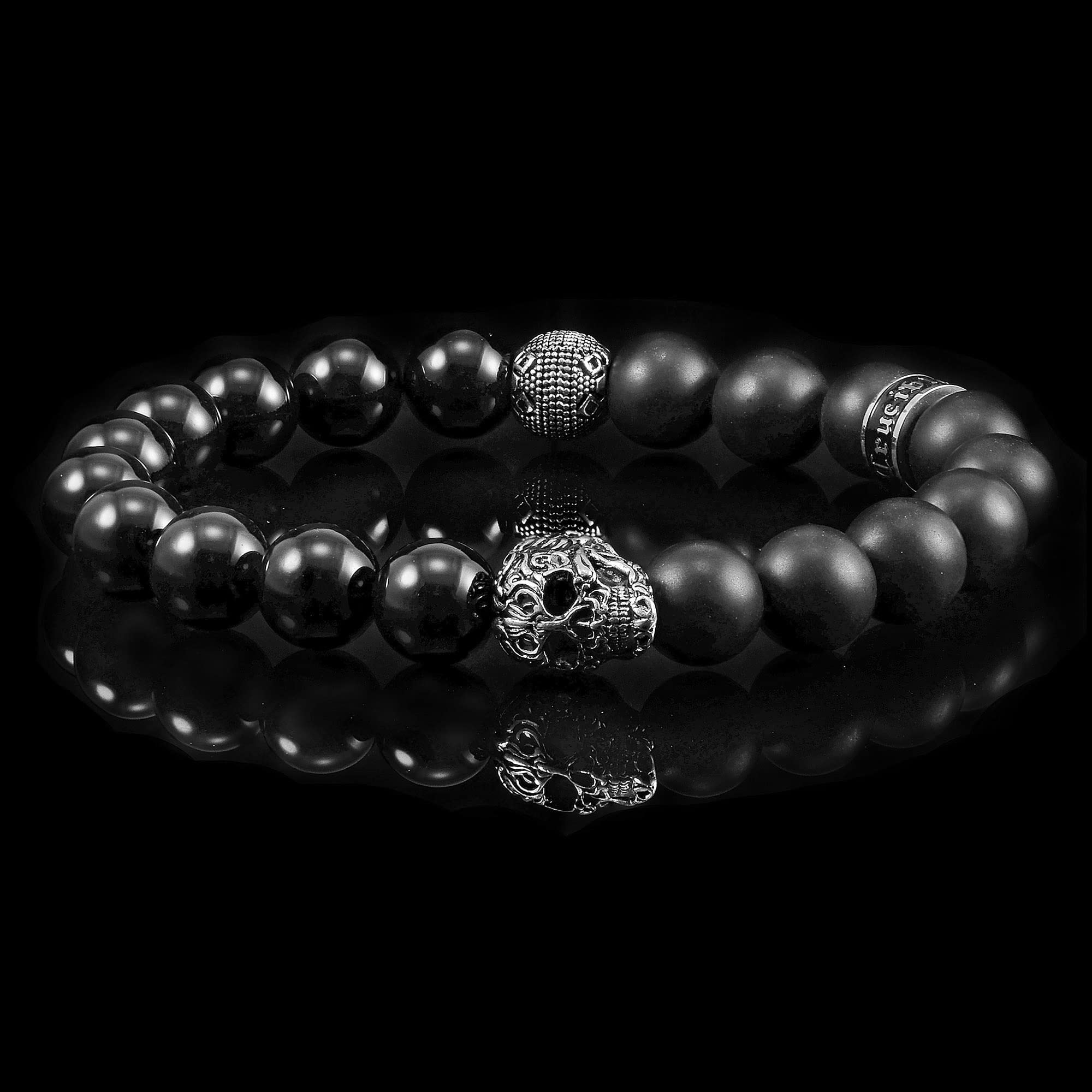Foto 5 | Pulsera Crucible Con Calavera De Acero Inoxidable Con Piedra De Ónix - Venta Internacional.
