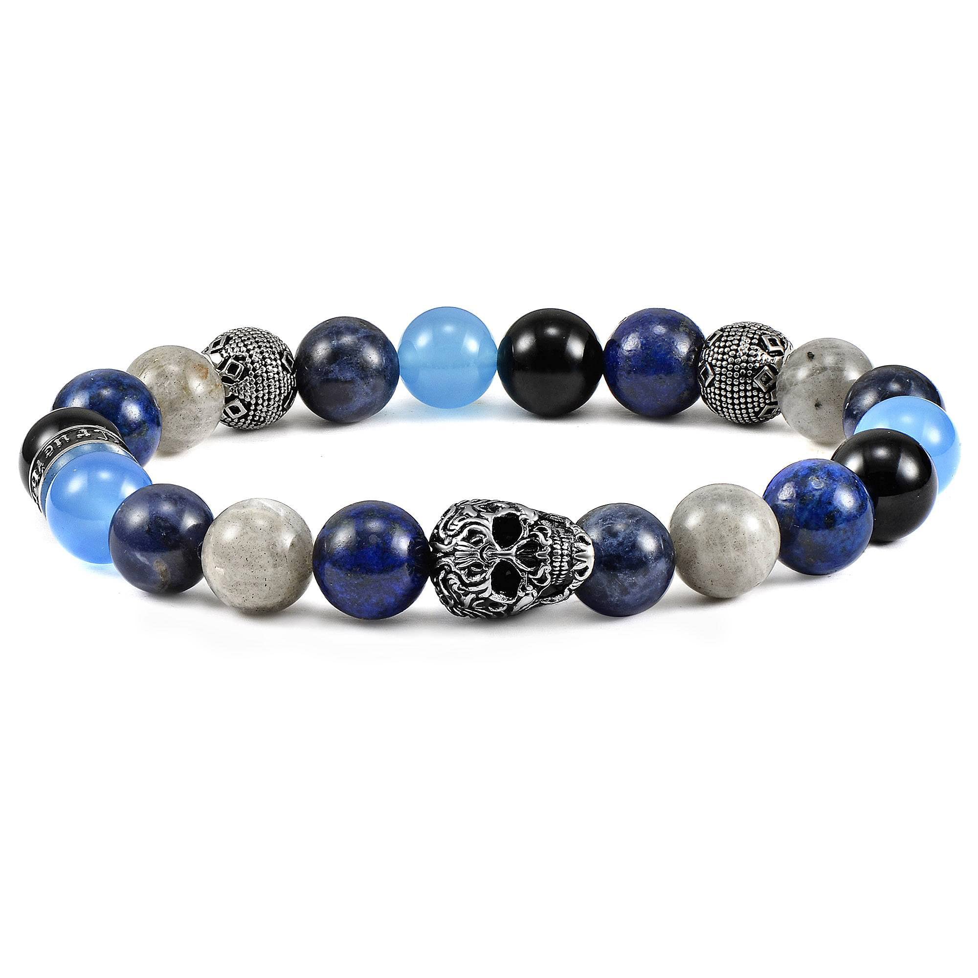 Foto 1 | Pulsera Crucible De Acero Inoxidable Con Calavera, Ónix Y Lapislázuli - Venta Internacional.