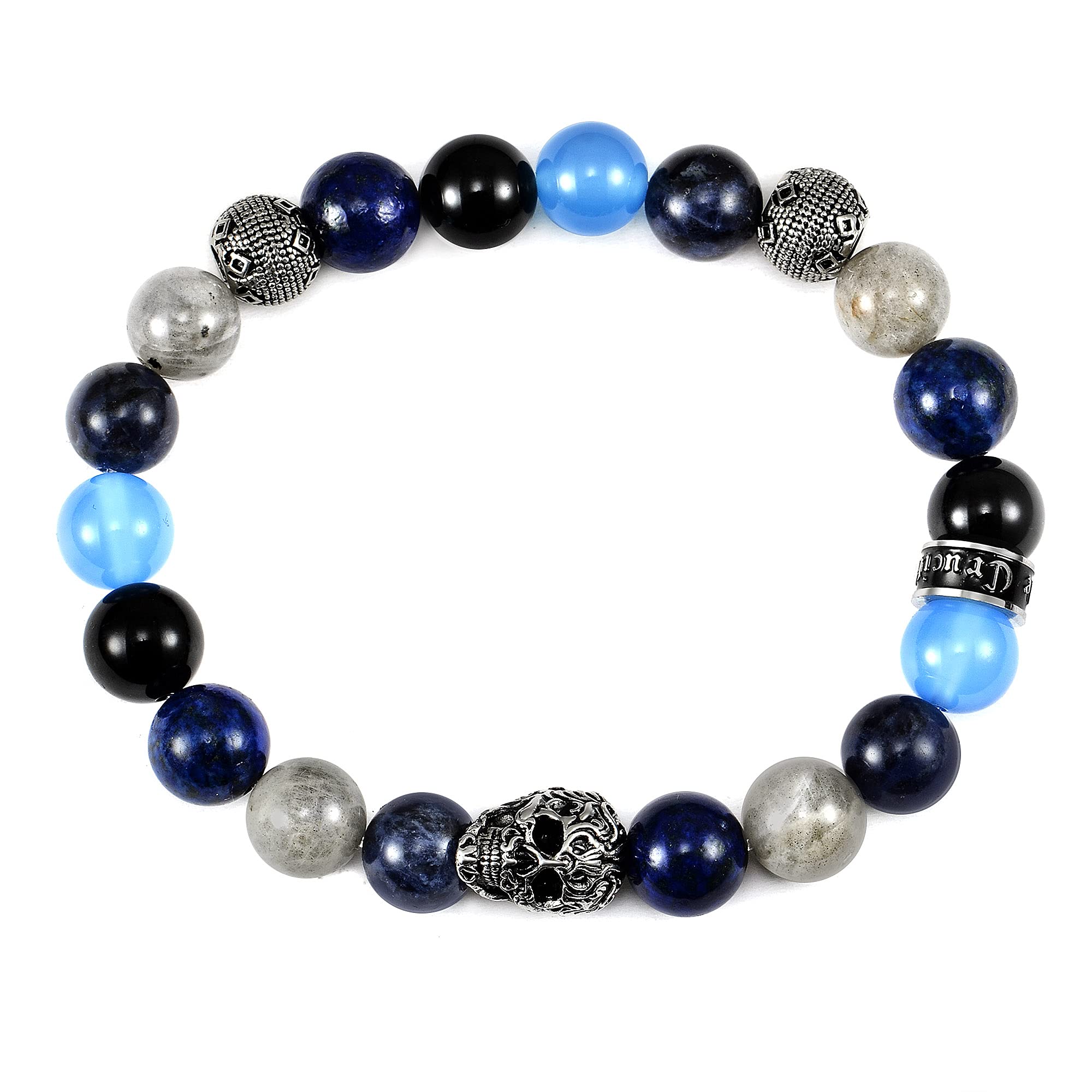 Foto 2 | Pulsera Crucible De Acero Inoxidable Con Calavera, Ónix Y Lapislázuli - Venta Internacional.