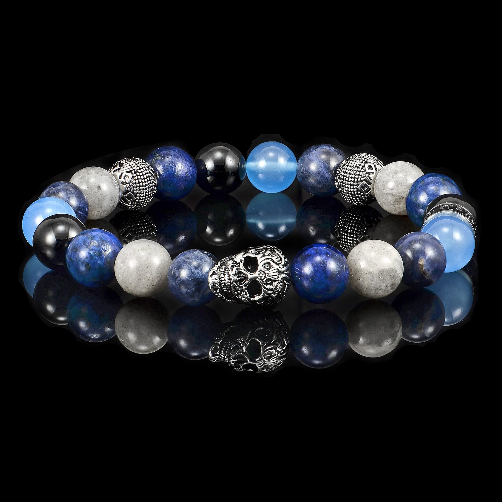 Foto 5 | Pulsera Crucible De Acero Inoxidable Con Calavera, Ónix Y Lapislázuli - Venta Internacional.