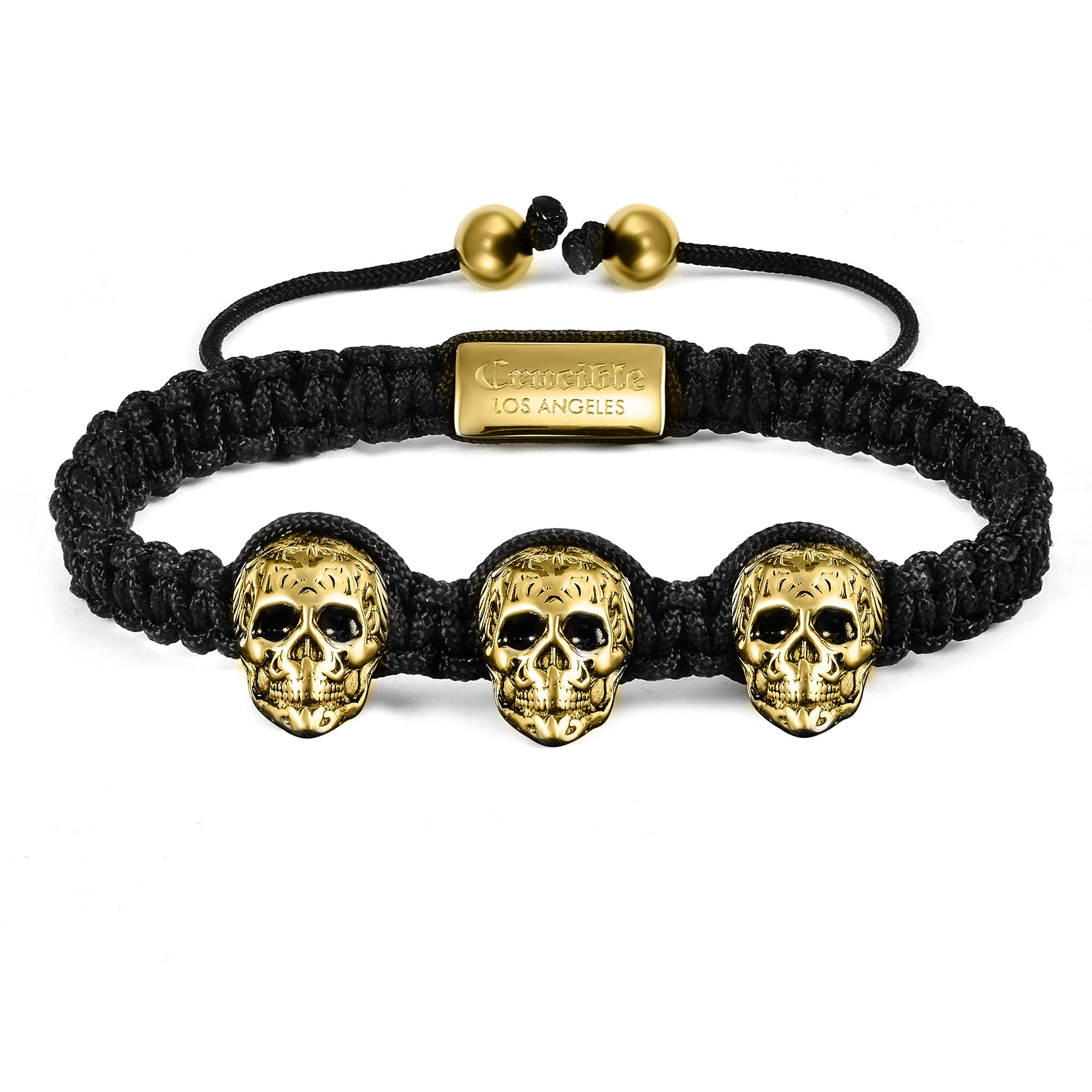 Foto 2 pulgar | Pulsera Crucible Con Calaveras De Acero Inoxidable Chapadas En Oro Envejecido - Venta Internacional.