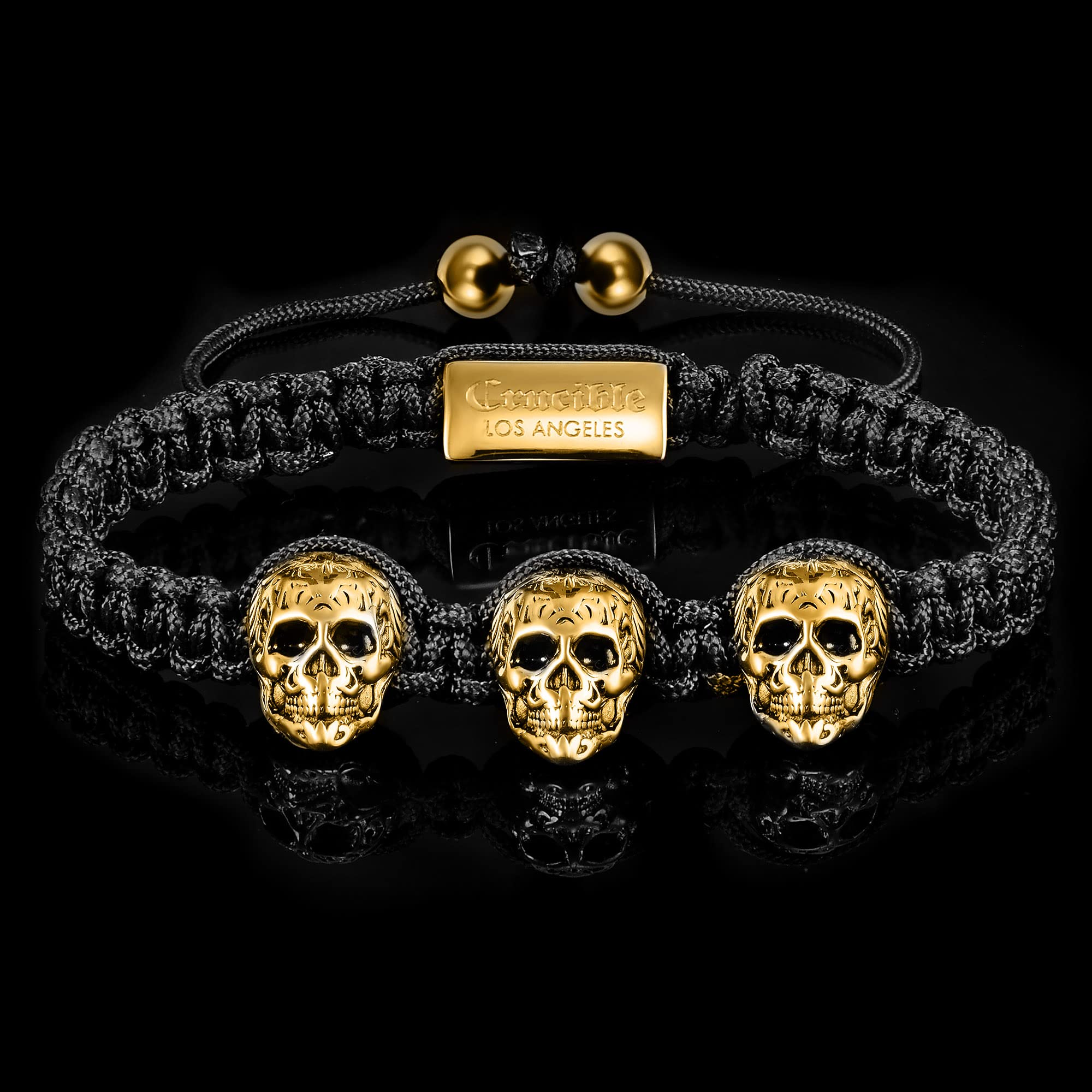 Foto 6 pulgar | Pulsera Crucible Con Calaveras De Acero Inoxidable Chapadas En Oro Envejecido - Venta Internacional.