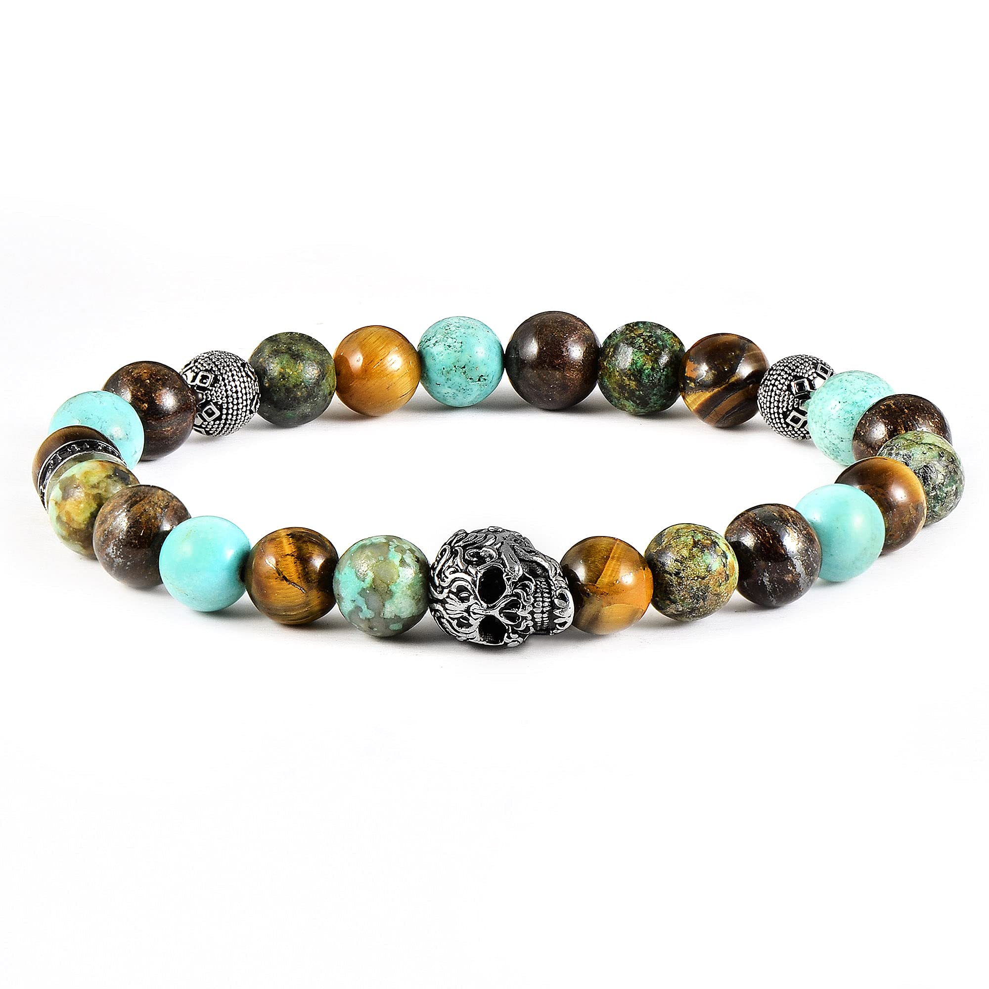 Foto 2 pulgar | Pulsera Crucible De Acero Inoxidable Con Calavera Con Ojo De Tigre Y Turquesa - Venta Internacional.