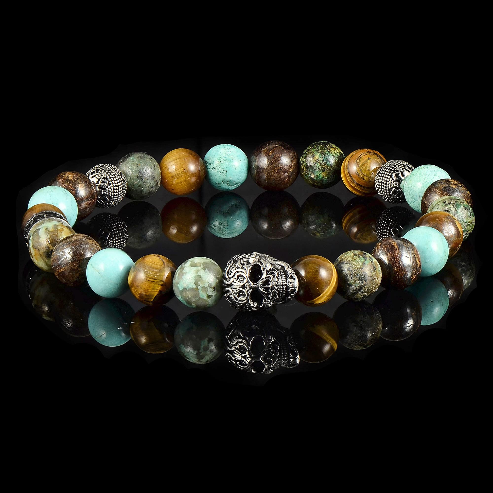 Foto 6 pulgar | Pulsera Crucible De Acero Inoxidable Con Calavera Con Ojo De Tigre Y Turquesa - Venta Internacional.