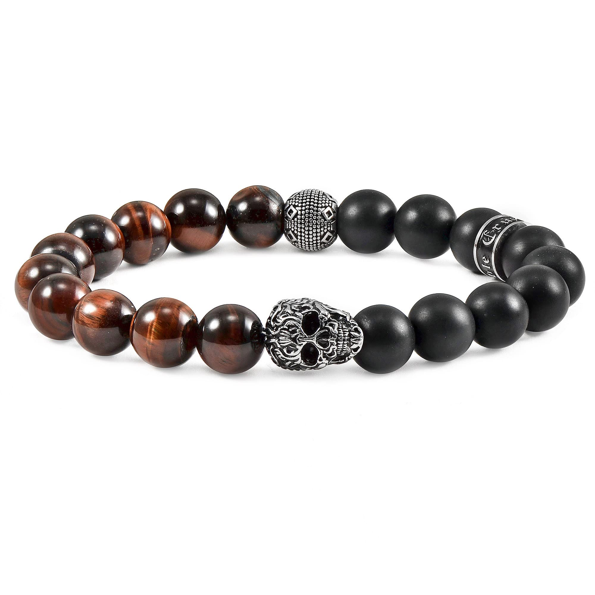 Foto 1 | Brazalete Crucible De Acero Inoxidable Con Calavera, Ojo De Tigre Rojo Y Ónix - Venta Internacional.