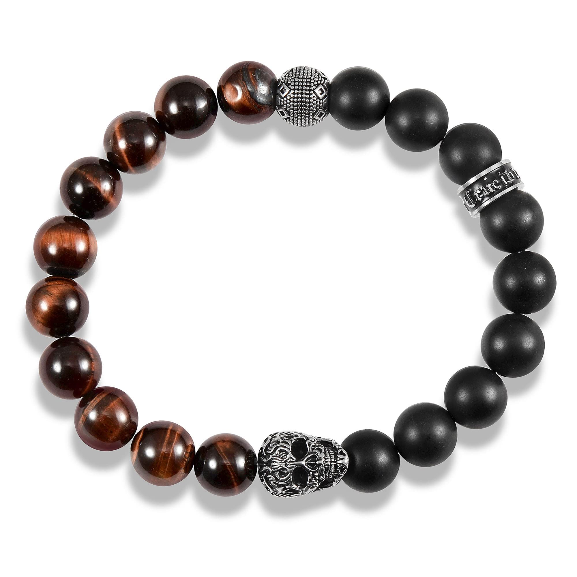 Foto 2 | Brazalete Crucible De Acero Inoxidable Con Calavera, Ojo De Tigre Rojo Y Ónix - Venta Internacional.