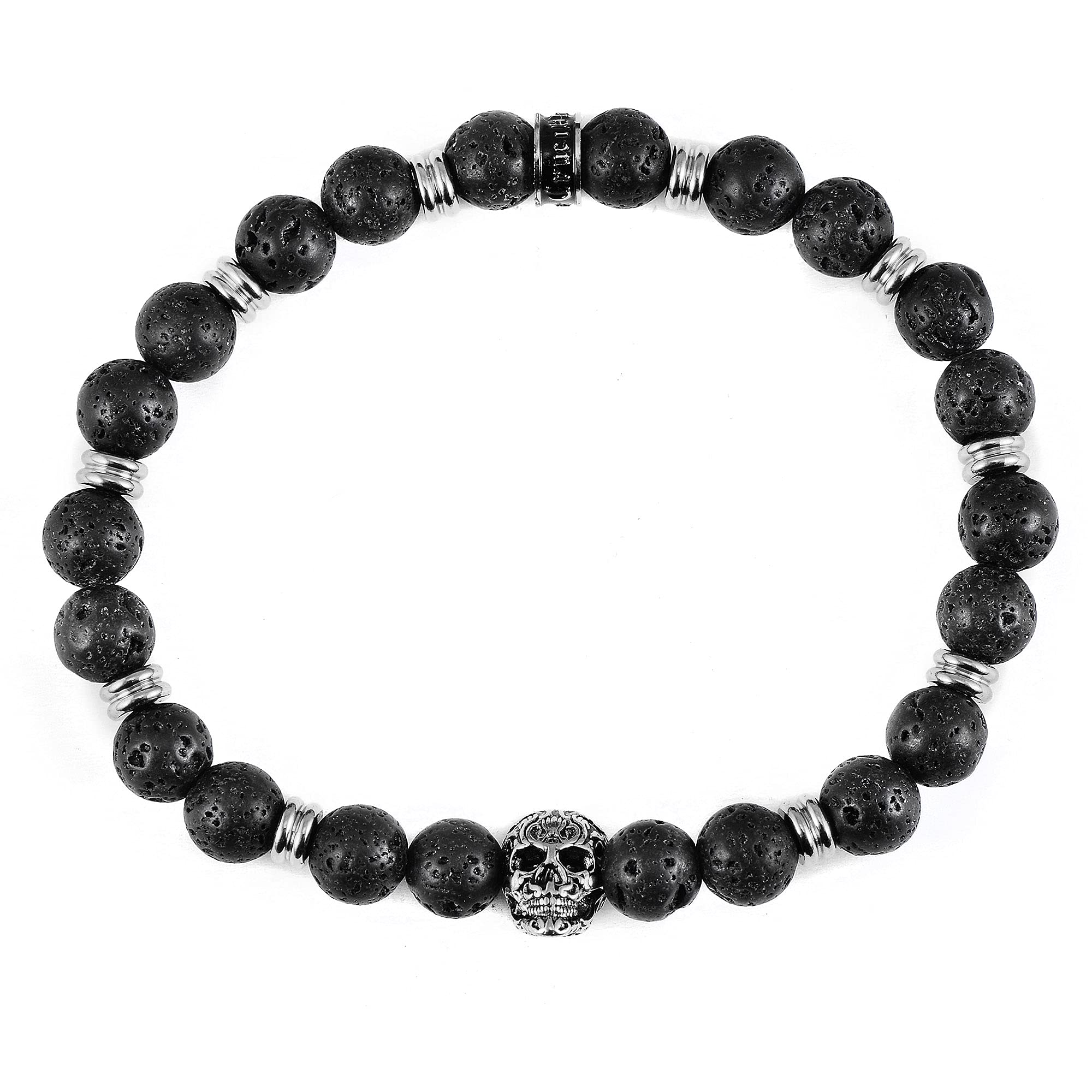 Foto 3 pulgar | Pulsera Crisol De Acero Inoxidable Con Forma De Calavera Y Piedra Volcánica De 8 Mm - Venta Internacional.