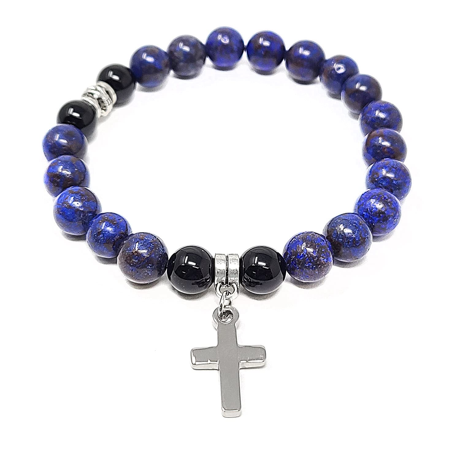 Foto 2 | Pulsera West Coast Jewelry Con Piedras De Ágata Azul Con Flores De 8 Mm - Venta Internacional.