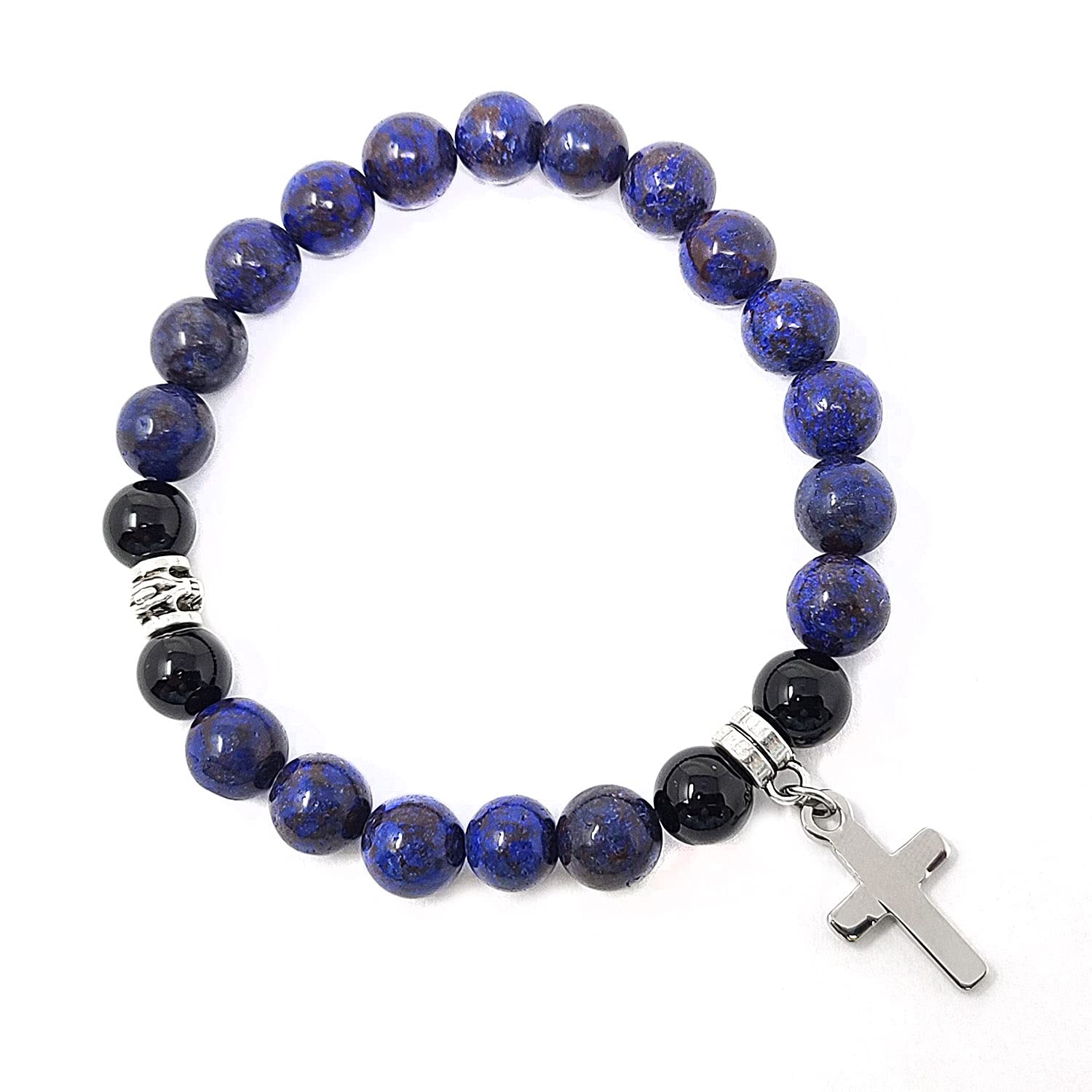Foto 3 | Pulsera West Coast Jewelry Con Piedras De Ágata Azul Con Flores De 8 Mm - Venta Internacional.