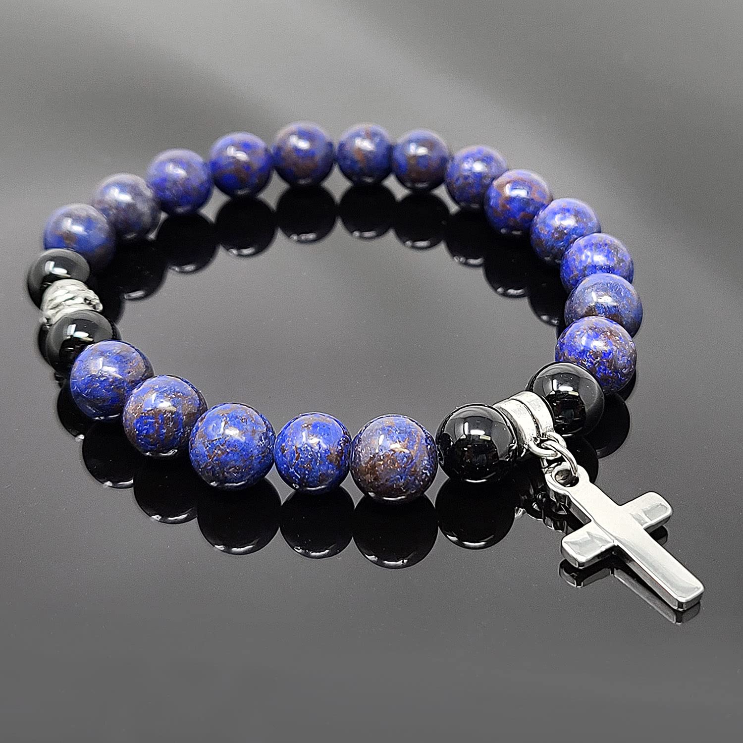 Foto 4 | Pulsera West Coast Jewelry Con Piedras De Ágata Azul Con Flores De 8 Mm - Venta Internacional.