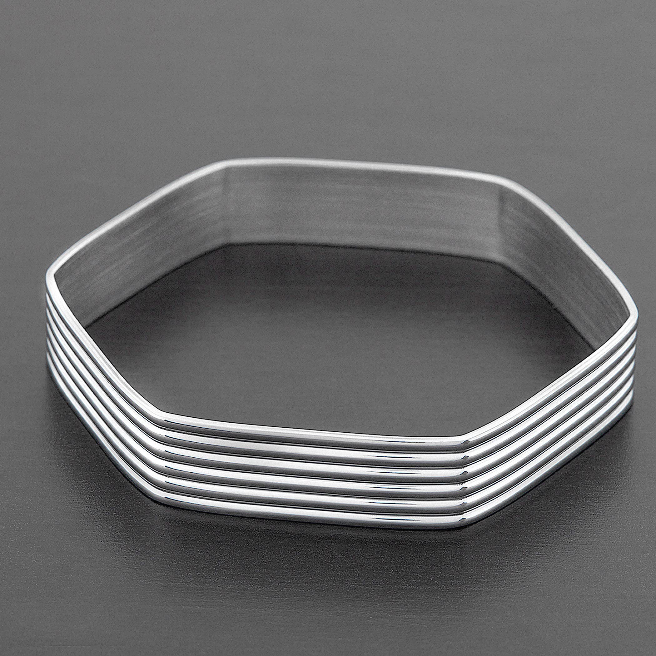 Foto 5 pulgar | Brazalete Tipo Brazalete West Coast Jewelry A Rayas Hexagonales De Acero Inoxidable - Venta Internacional.