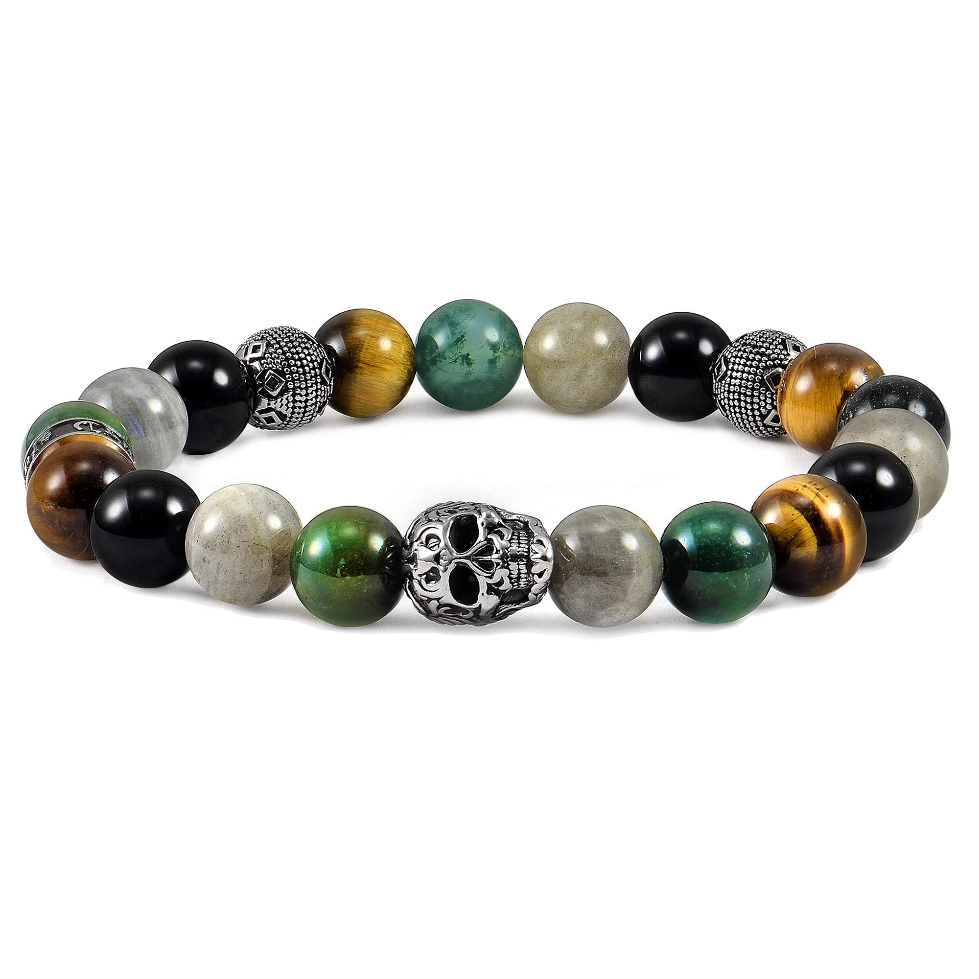 Foto 1 | Brazalete Crucible De Acero Inoxidable Con Calavera, Ónix Y Labradorita - Venta Internacional.