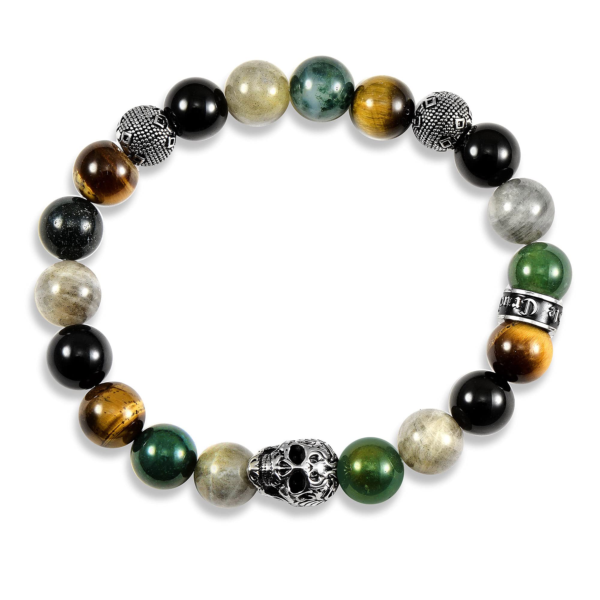 Foto 2 | Brazalete Crucible De Acero Inoxidable Con Calavera, Ónix Y Labradorita - Venta Internacional.