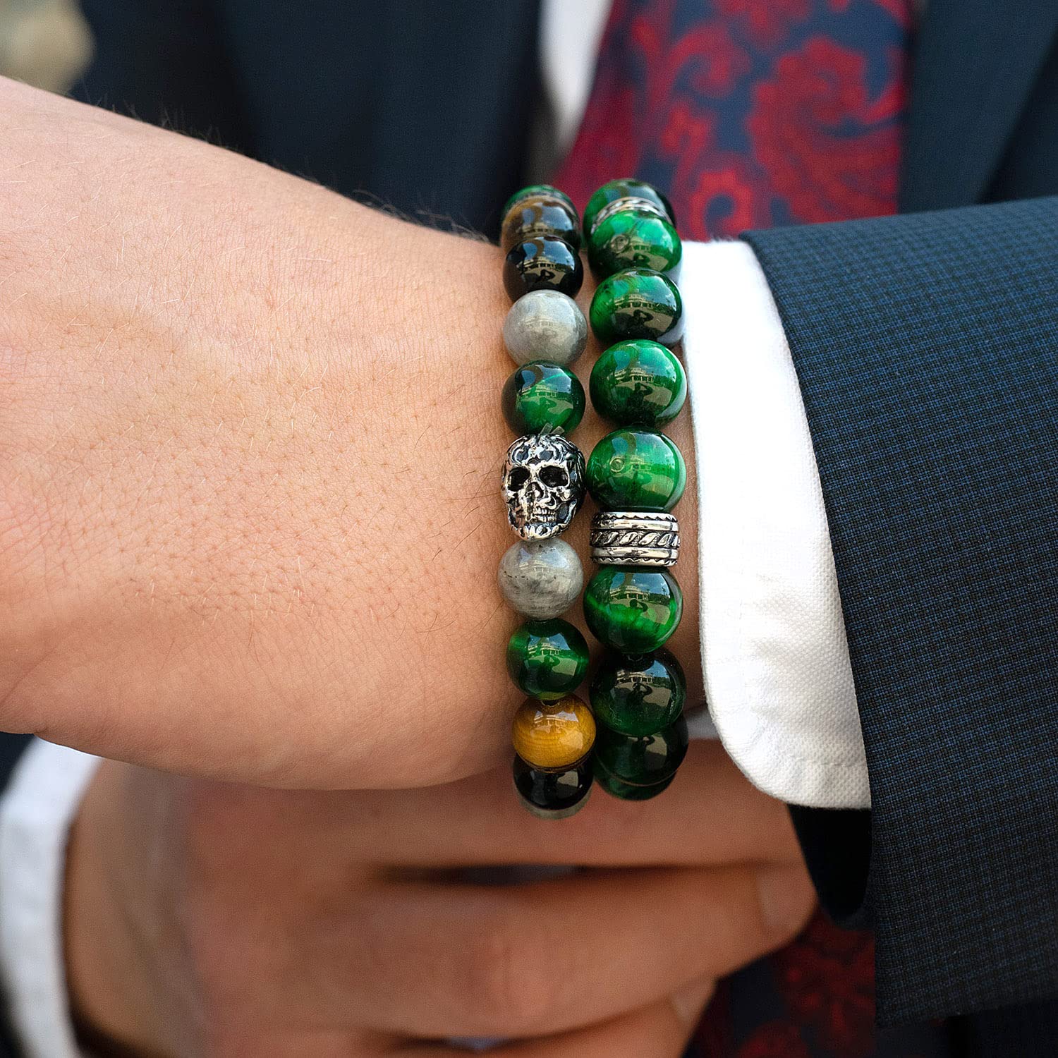 Foto 3 | Brazalete Crucible De Acero Inoxidable Con Calavera, Ónix Y Labradorita - Venta Internacional.