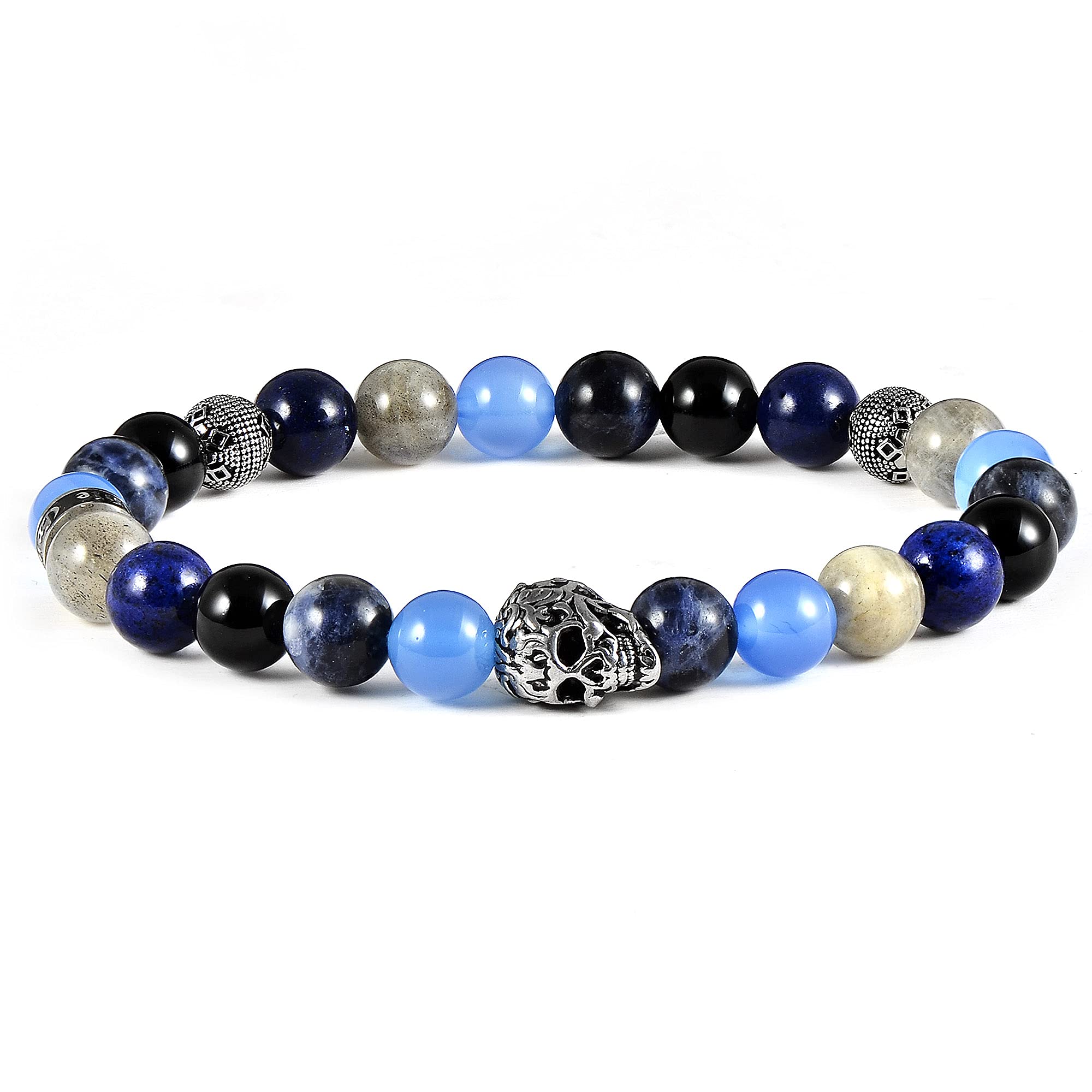 Foto 2 pulgar | Pulsera Crucible De Acero Inoxidable Con Calavera, Ónix Y Lapislázuli - Venta Internacional.