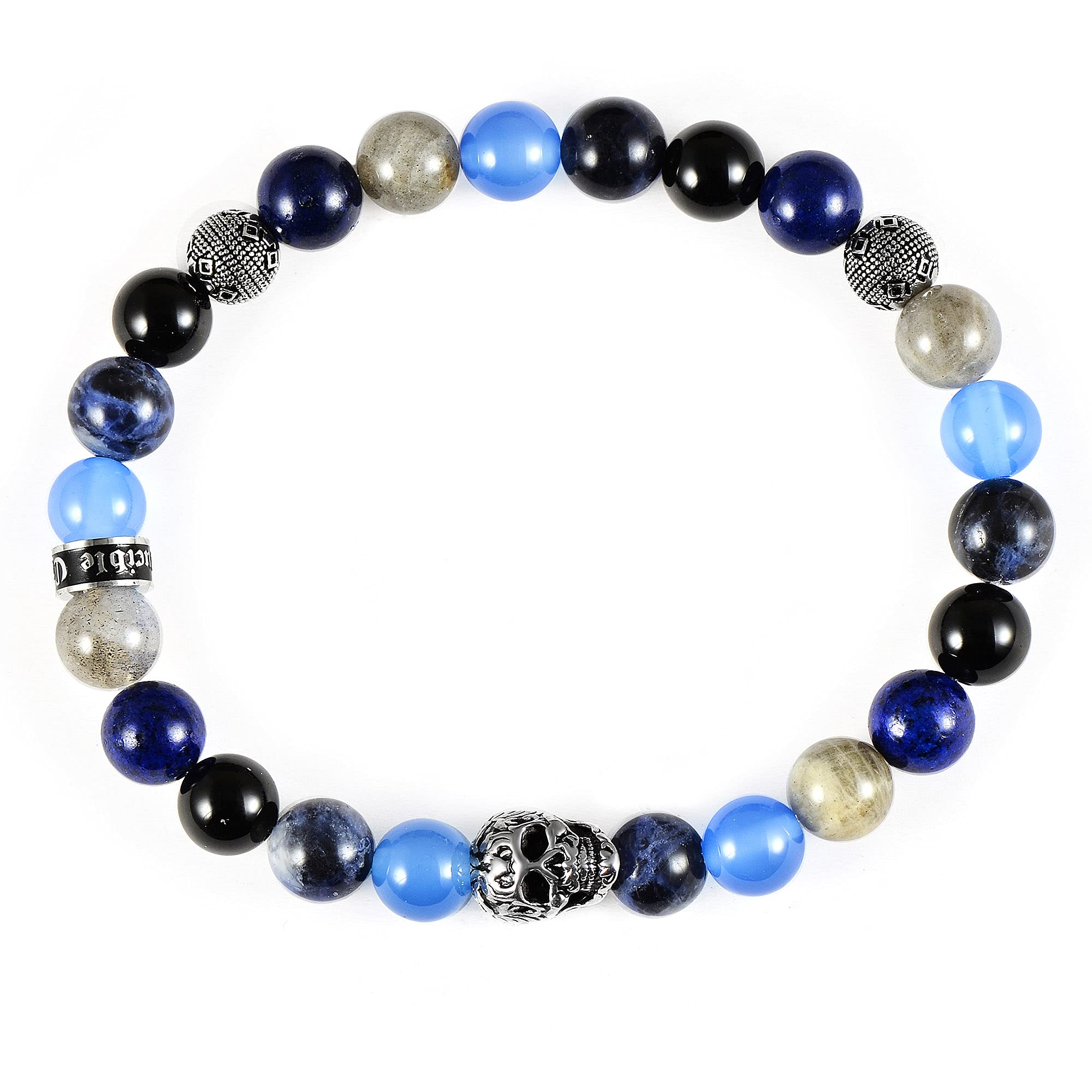 Foto 2 | Pulsera Crucible De Acero Inoxidable Con Calavera, Ónix Y Lapislázuli - Venta Internacional.
