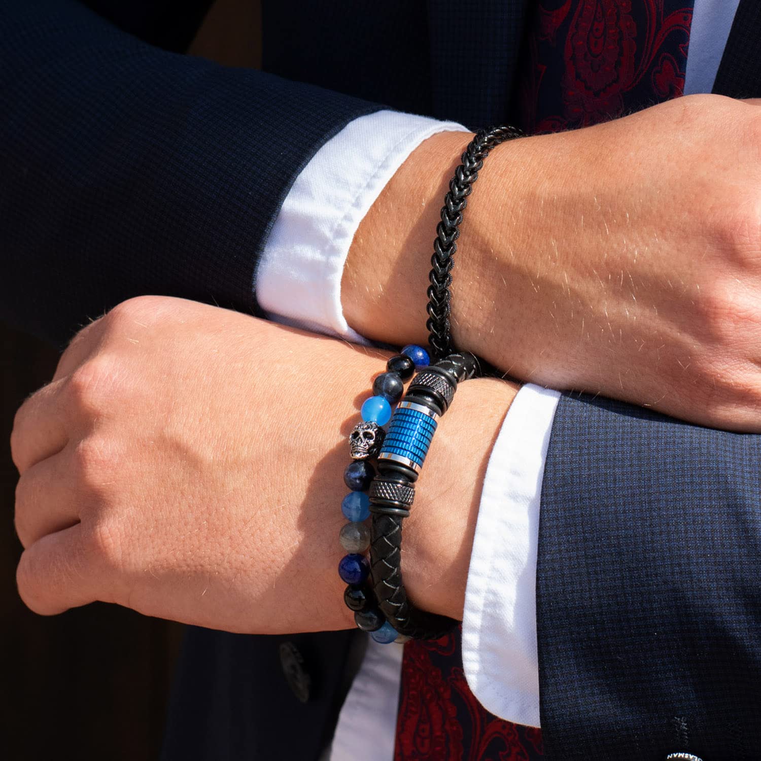 Foto 4 pulgar | Pulsera Crucible De Acero Inoxidable Con Calavera, Ónix Y Lapislázuli - Venta Internacional.