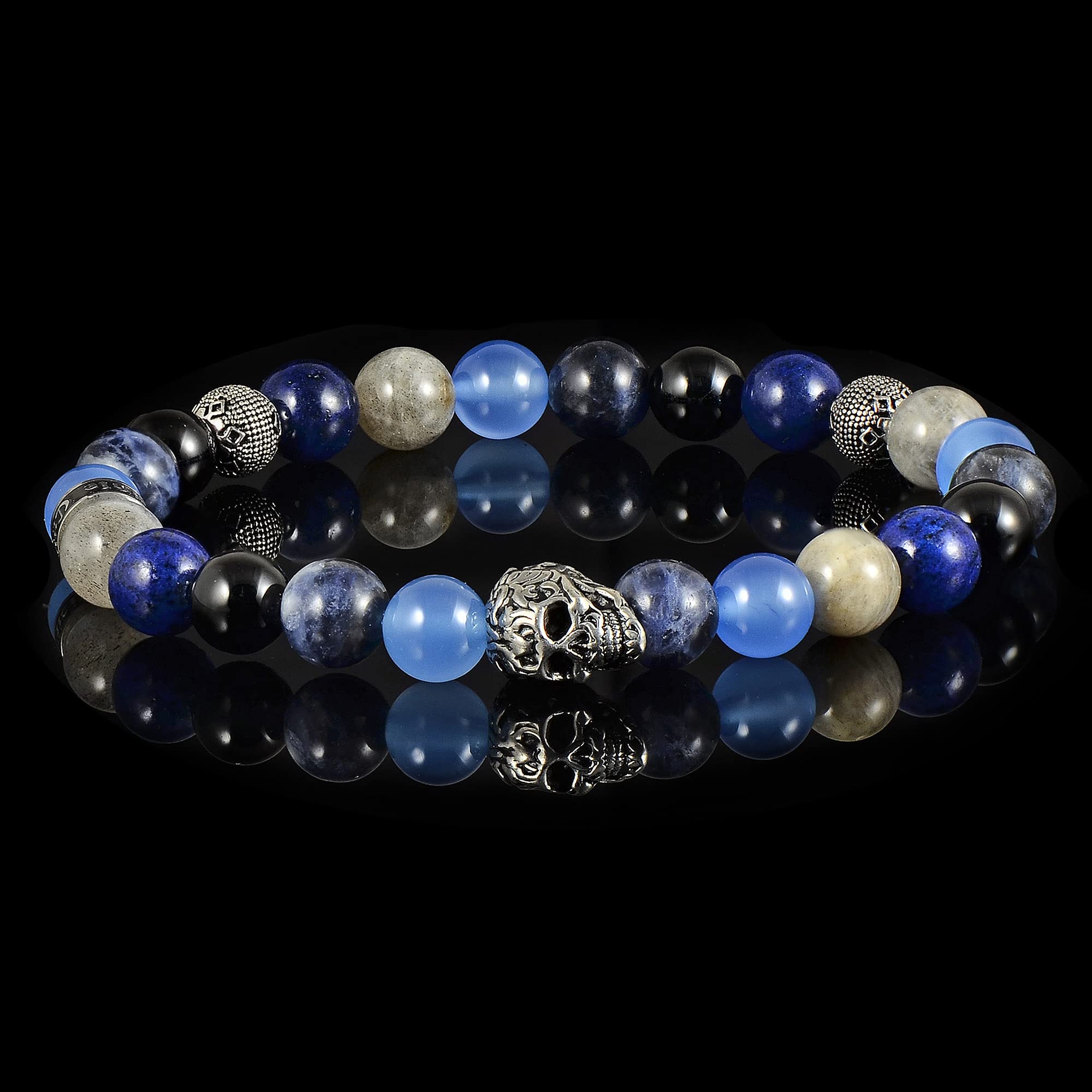Foto 6 pulgar | Pulsera Crucible De Acero Inoxidable Con Calavera, Ónix Y Lapislázuli - Venta Internacional.