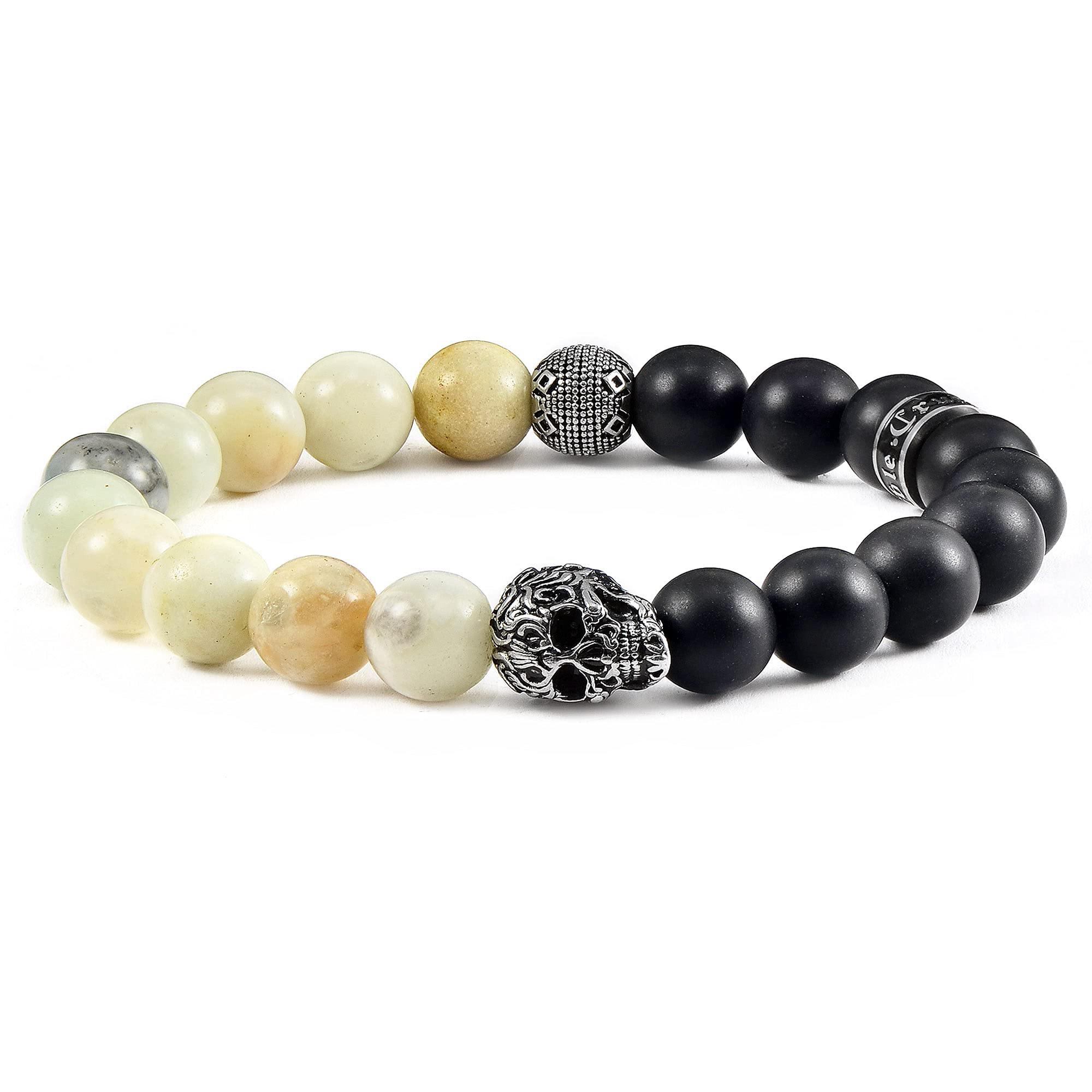 Foto 1 | Pulsera Crucible De Acero Inoxidable Con Forma De Calavera, Amazonita Y Ónix - Venta Internacional.