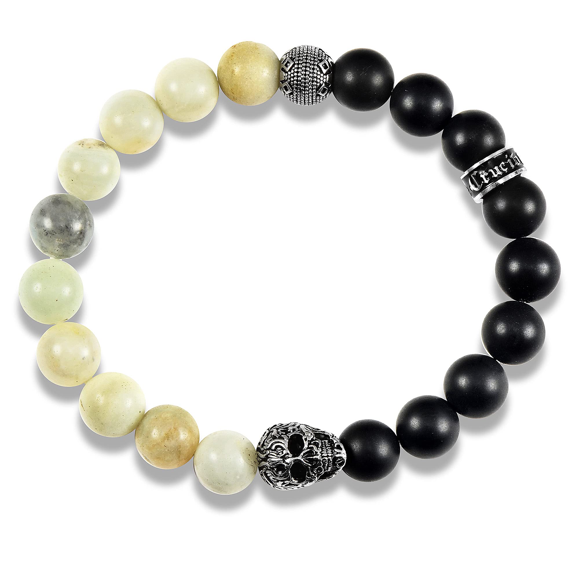Foto 3 pulgar | Pulsera Crucible De Acero Inoxidable Con Forma De Calavera, Amazonita Y Ónix - Venta Internacional.
