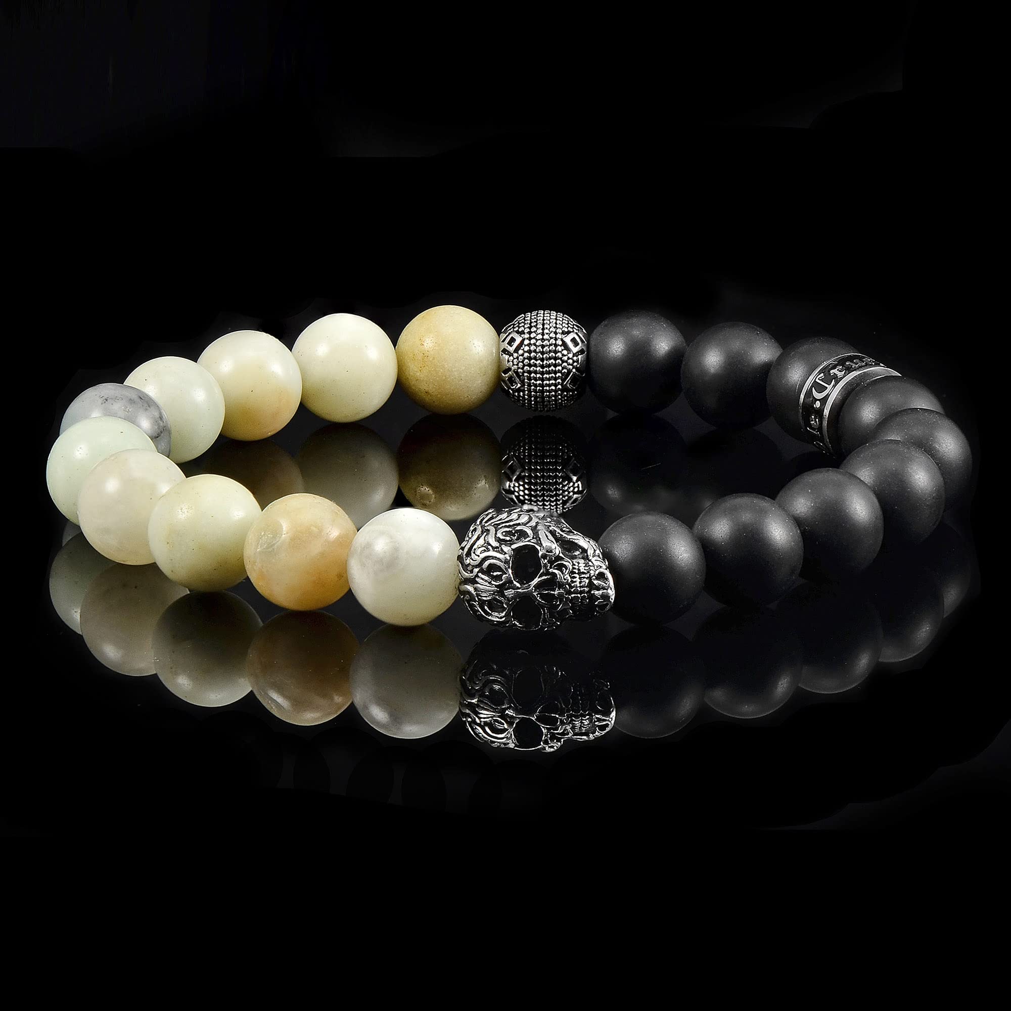 Foto 6 pulgar | Pulsera Crucible De Acero Inoxidable Con Forma De Calavera, Amazonita Y Ónix - Venta Internacional.