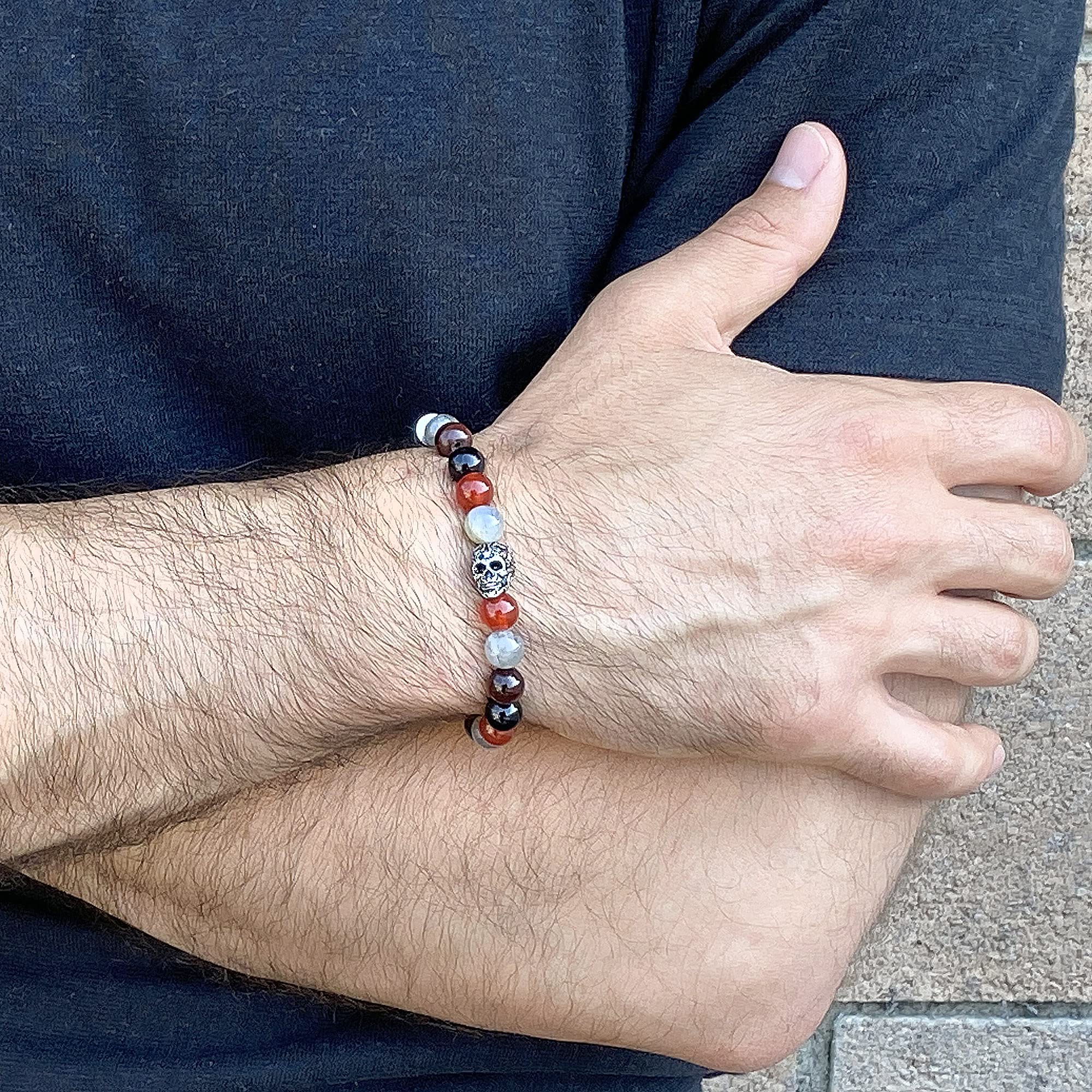 Foto 4 pulgar | Brazalete Crucible De Acero Inoxidable Con Calavera, Ónix Y Labradorita - Venta Internacional.