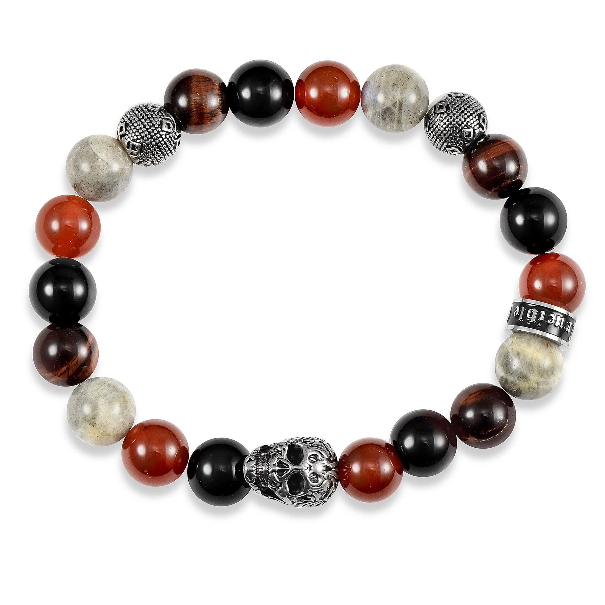 Foto 2 | Brazalete Crucible De Acero Inoxidable Con Calavera, Ónix Y Labradorita - Venta Internacional.