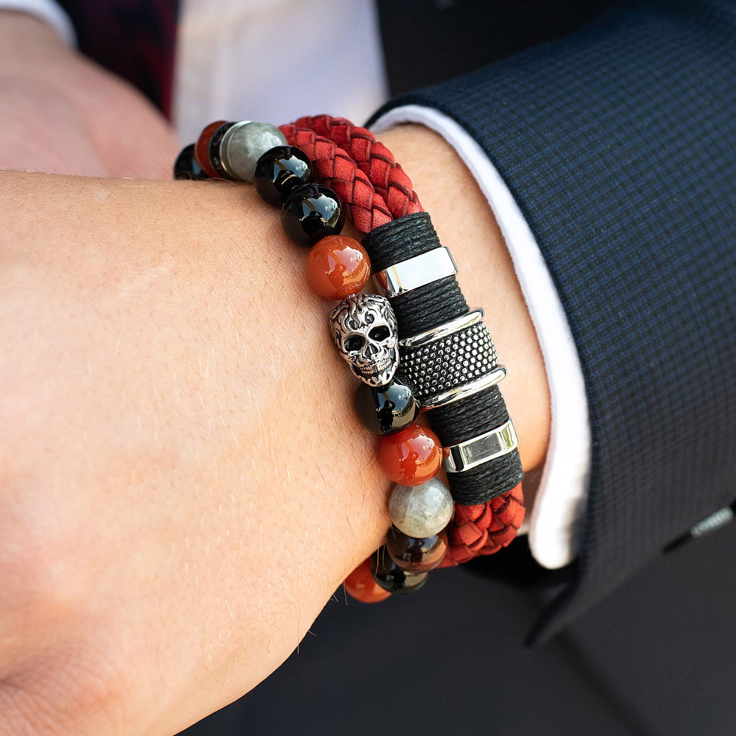 Foto 3 | Brazalete Crucible De Acero Inoxidable Con Calavera, Ónix Y Labradorita - Venta Internacional.