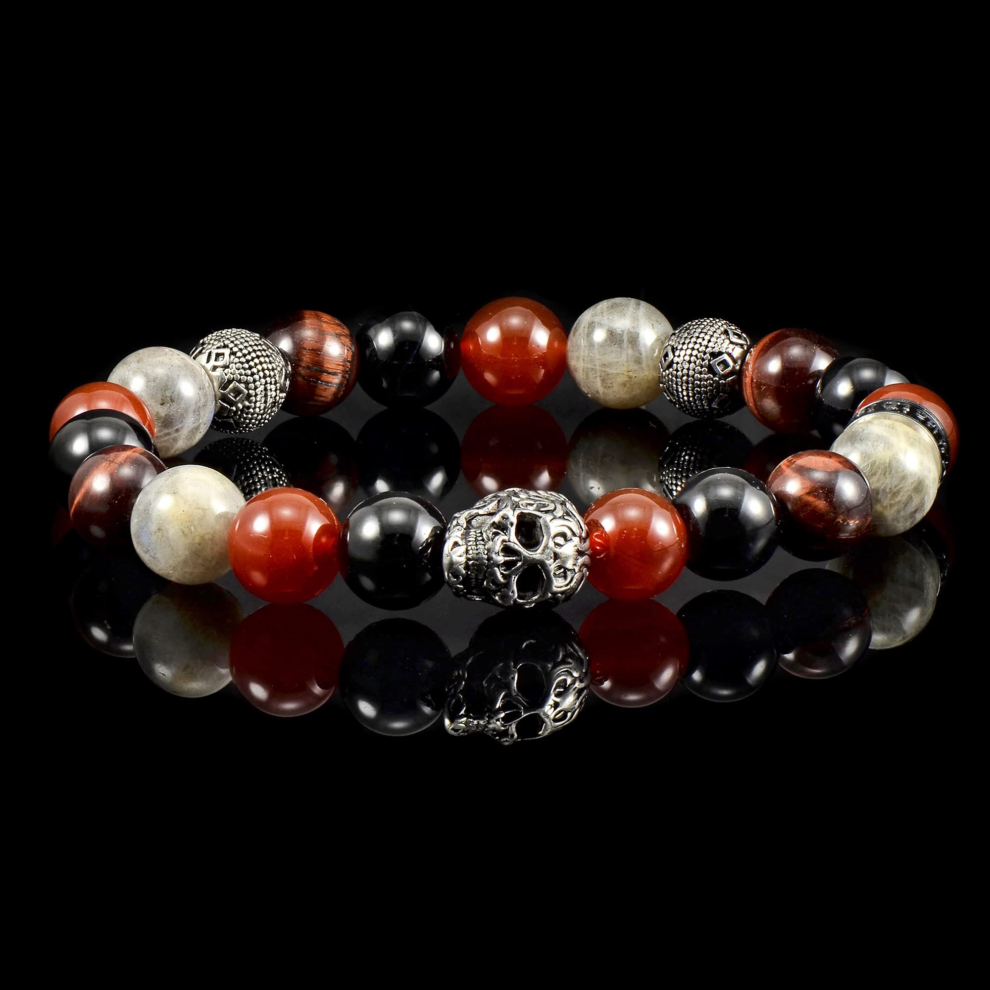 Foto 6 pulgar | Brazalete Crucible De Acero Inoxidable Con Calavera, Ónix Y Labradorita - Venta Internacional.