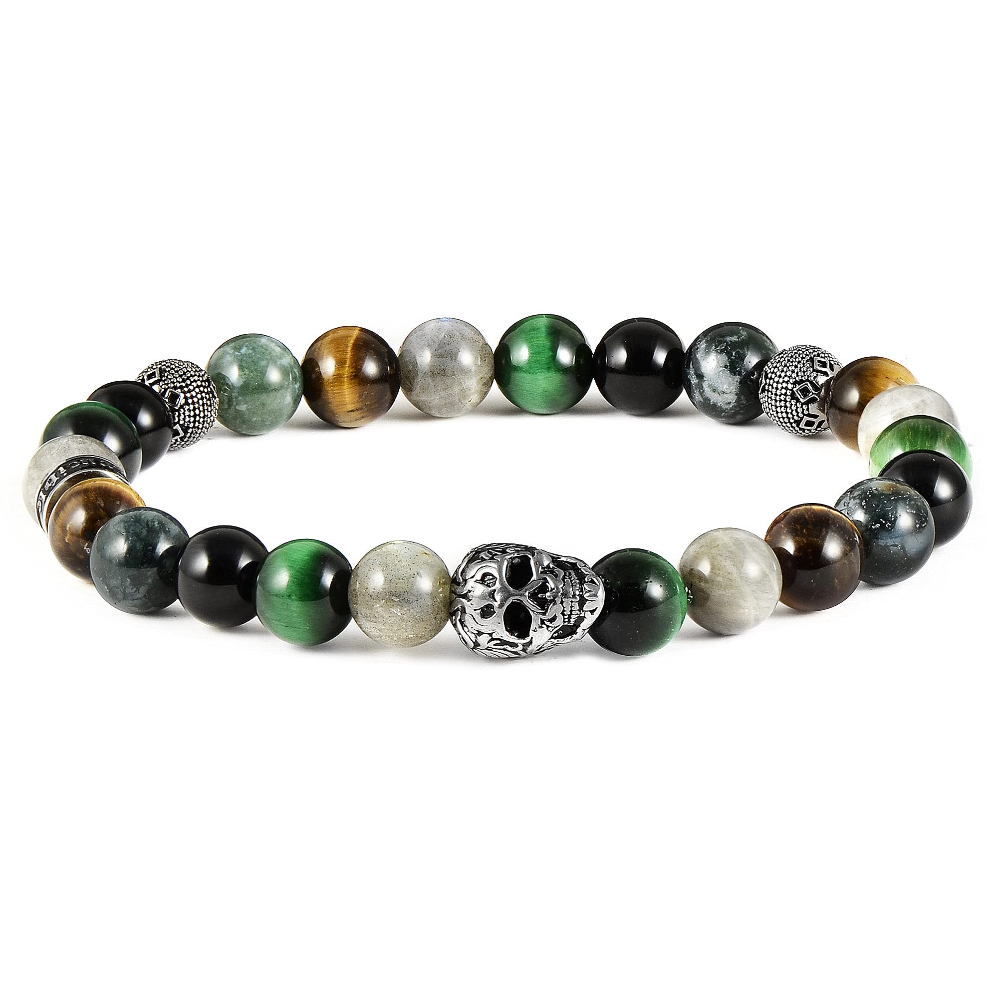 Foto 1 | Brazalete Crucible De Acero Inoxidable Con Calavera, Ónix Y Labradorita - Venta Internacional.