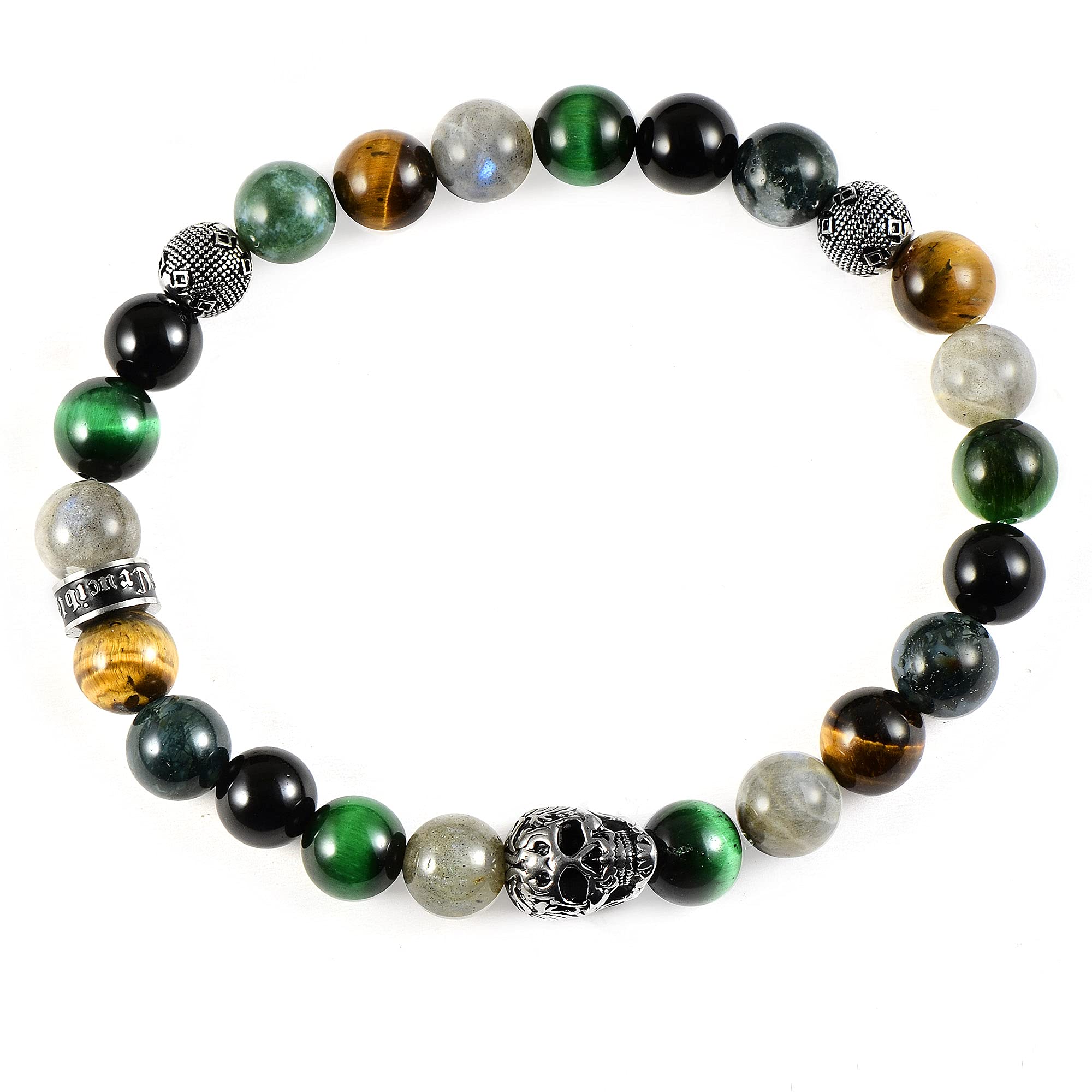 Foto 2 | Brazalete Crucible De Acero Inoxidable Con Calavera, Ónix Y Labradorita - Venta Internacional.