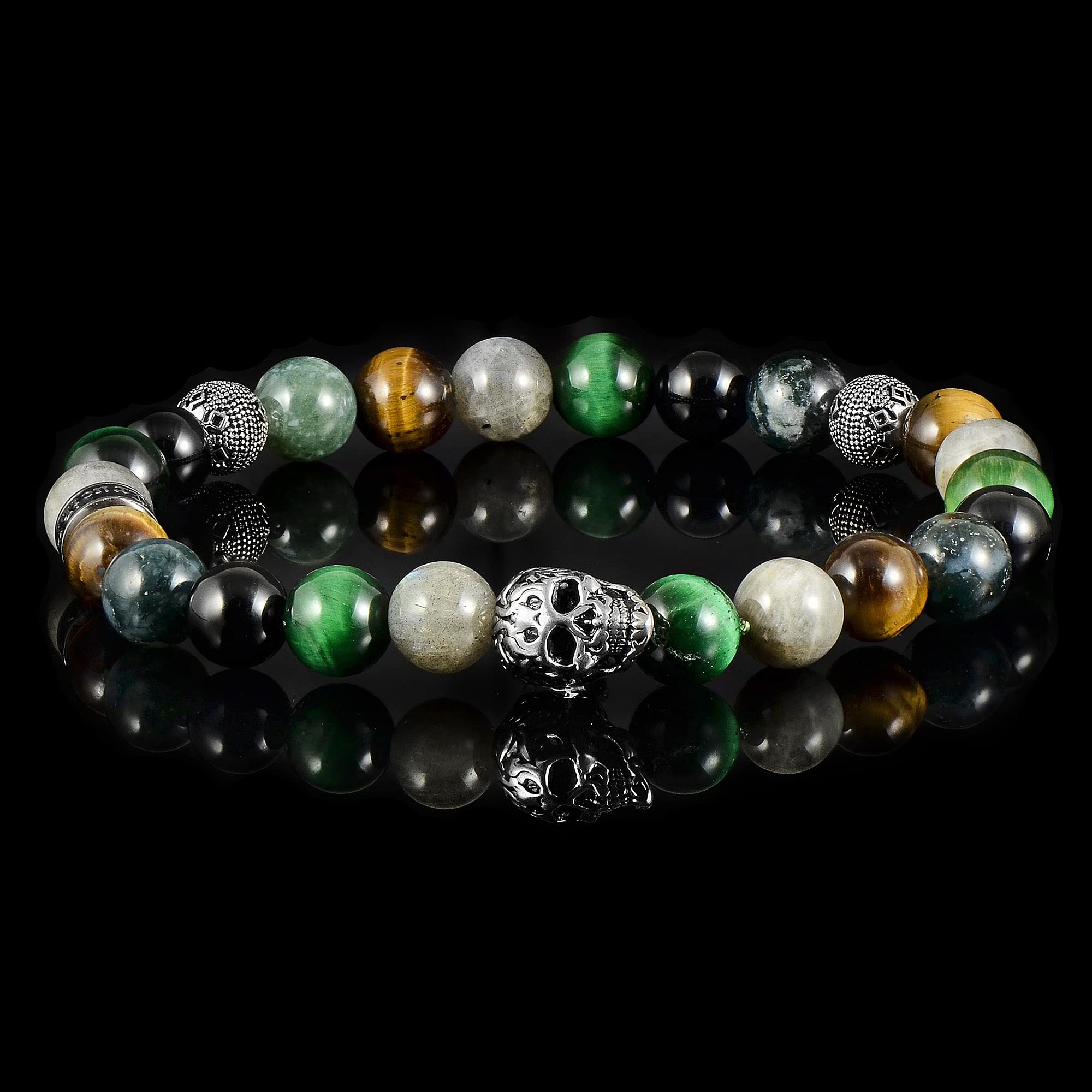 Foto 5 | Brazalete Crucible De Acero Inoxidable Con Calavera, Ónix Y Labradorita - Venta Internacional.