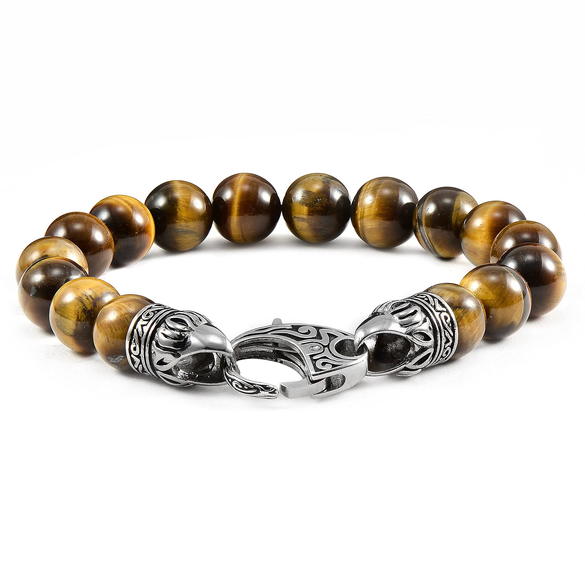 Foto 2 pulgar | Pulsera Con Cuentas En Forma De Crisol, Ojo De Tigre, Acero Envejecido, 10 Mm - Venta Internacional.