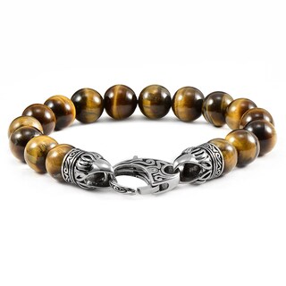 Foto 1 | Pulsera Con Cuentas En Forma De Crisol, Ojo De Tigre, Acero Envejecido, 10 Mm - Venta Internacional.