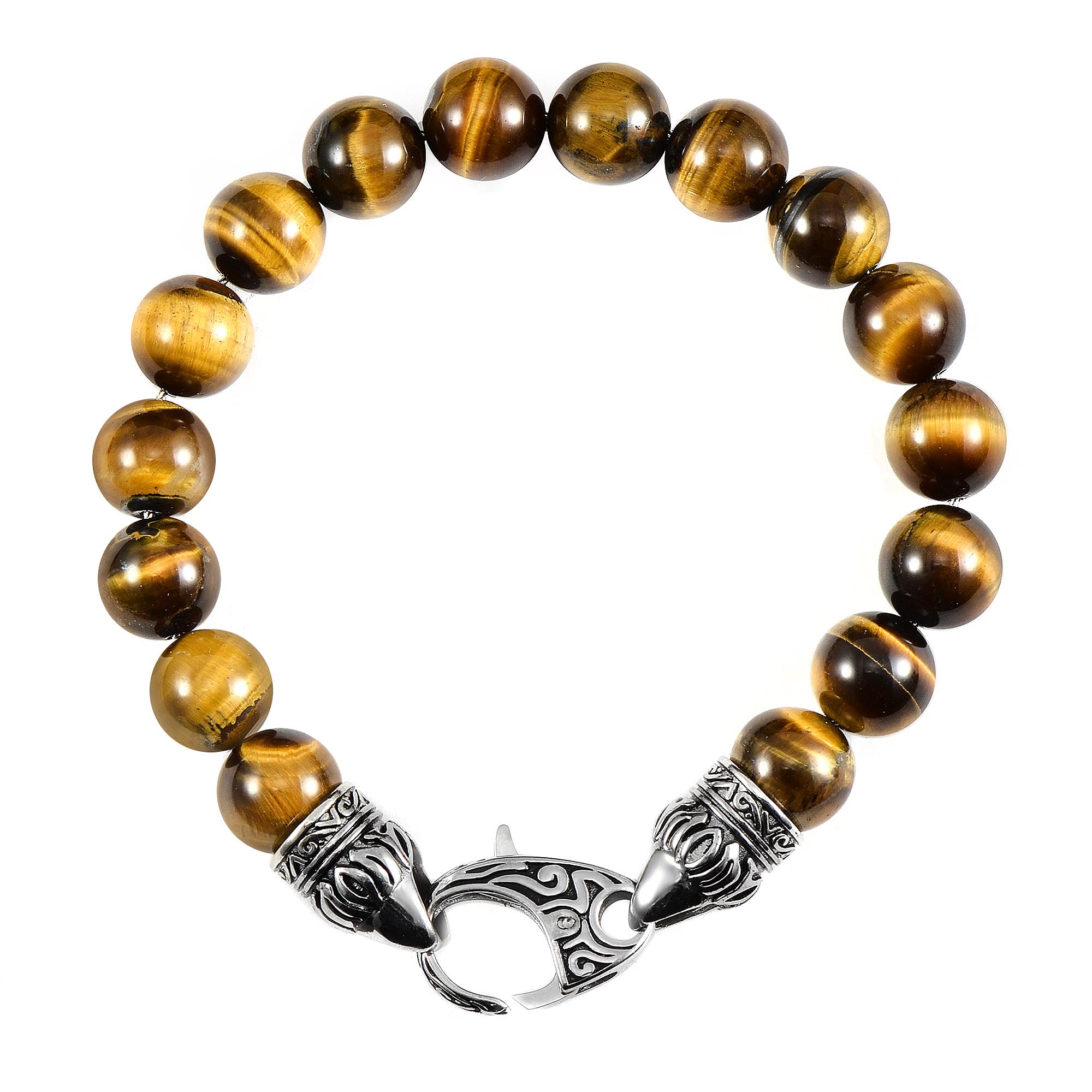 Foto 3 pulgar | Pulsera Con Cuentas En Forma De Crisol, Ojo De Tigre, Acero Envejecido, 10 Mm - Venta Internacional.