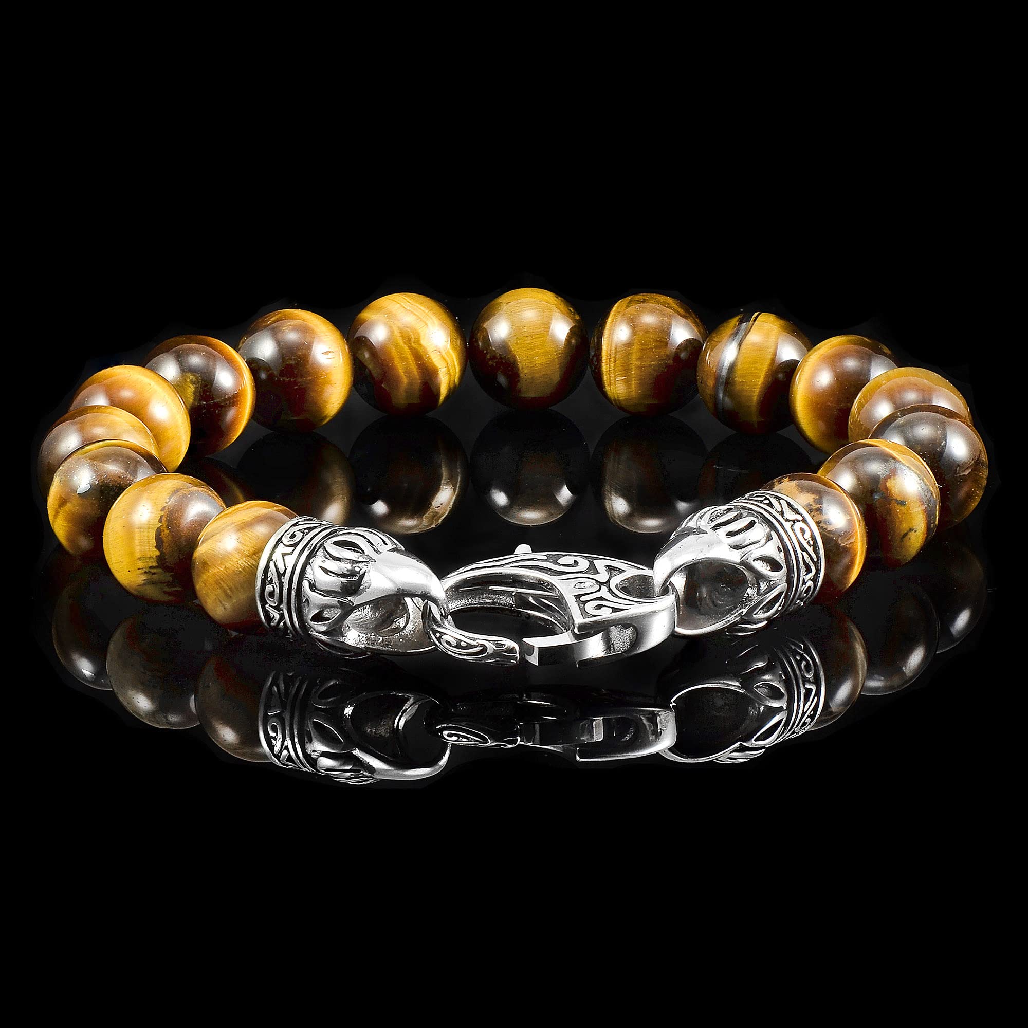 Foto 5 pulgar | Pulsera Con Cuentas En Forma De Crisol, Ojo De Tigre, Acero Envejecido, 10 Mm - Venta Internacional.