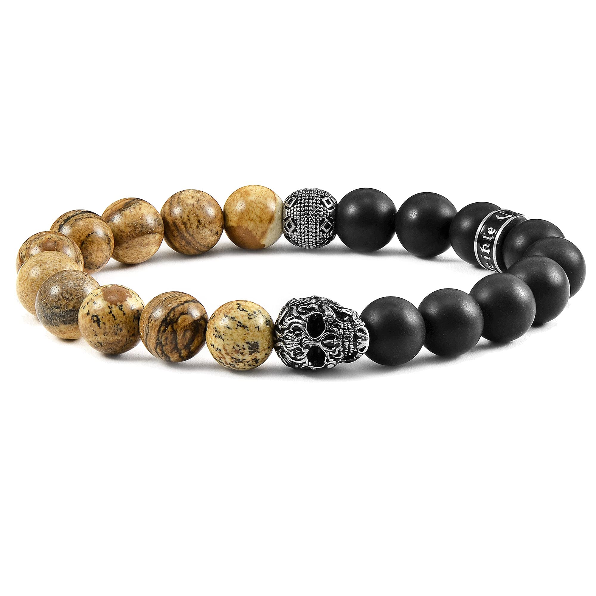 Foto 1 | Brazalete Crucible De Acero Inoxidable Con Imagen De Calavera De Jaspe Y Ónix - Venta Internacional.
