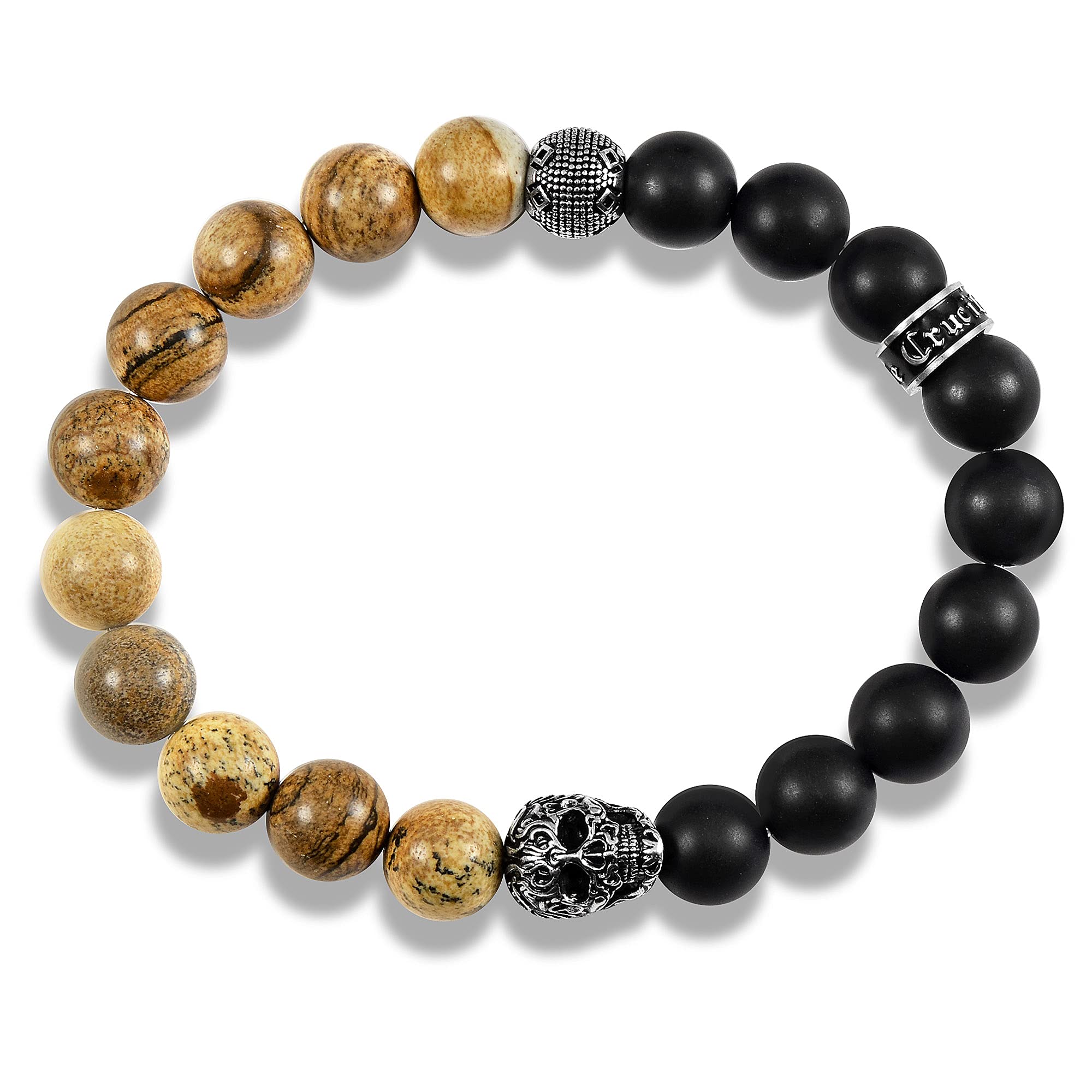 Foto 2 | Brazalete Crucible De Acero Inoxidable Con Imagen De Calavera De Jaspe Y Ónix - Venta Internacional.