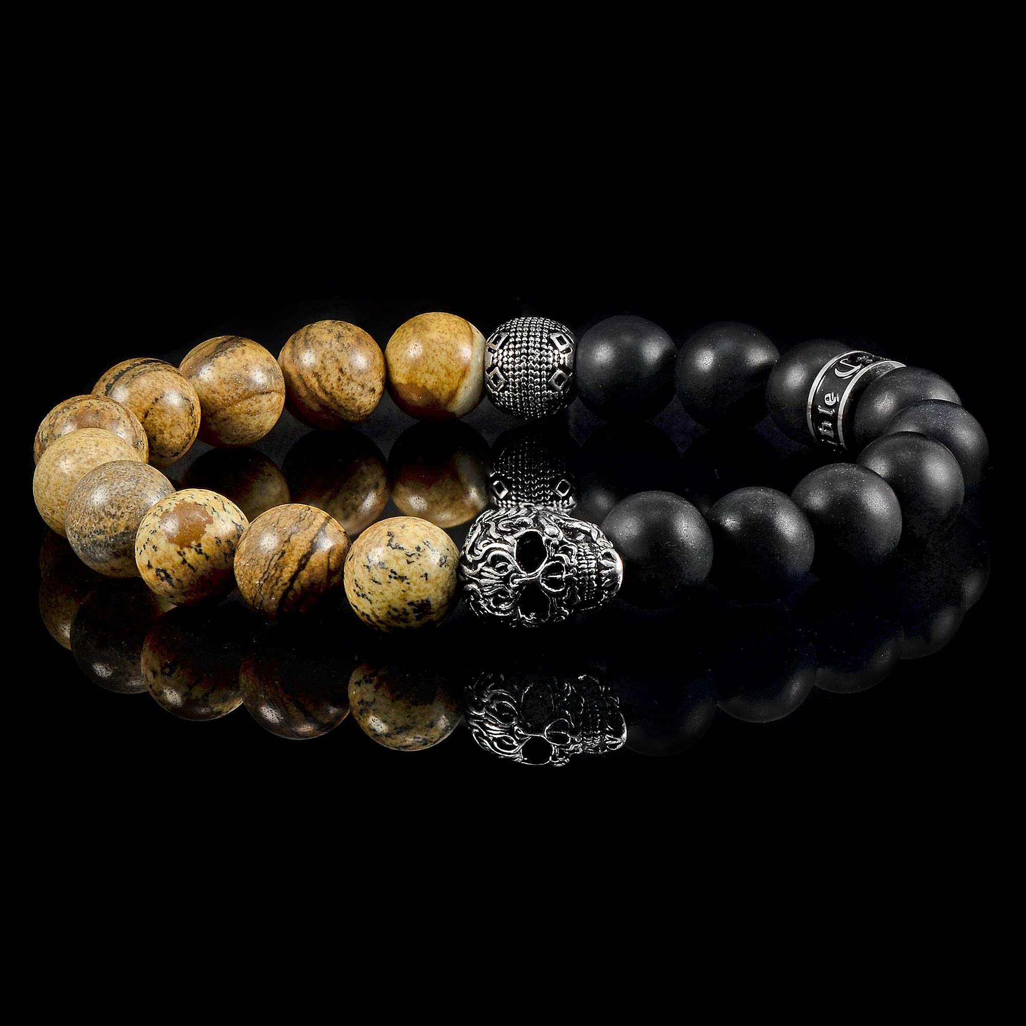 Foto 6 pulgar | Brazalete Crucible De Acero Inoxidable Con Imagen De Calavera De Jaspe Y Ónix - Venta Internacional.