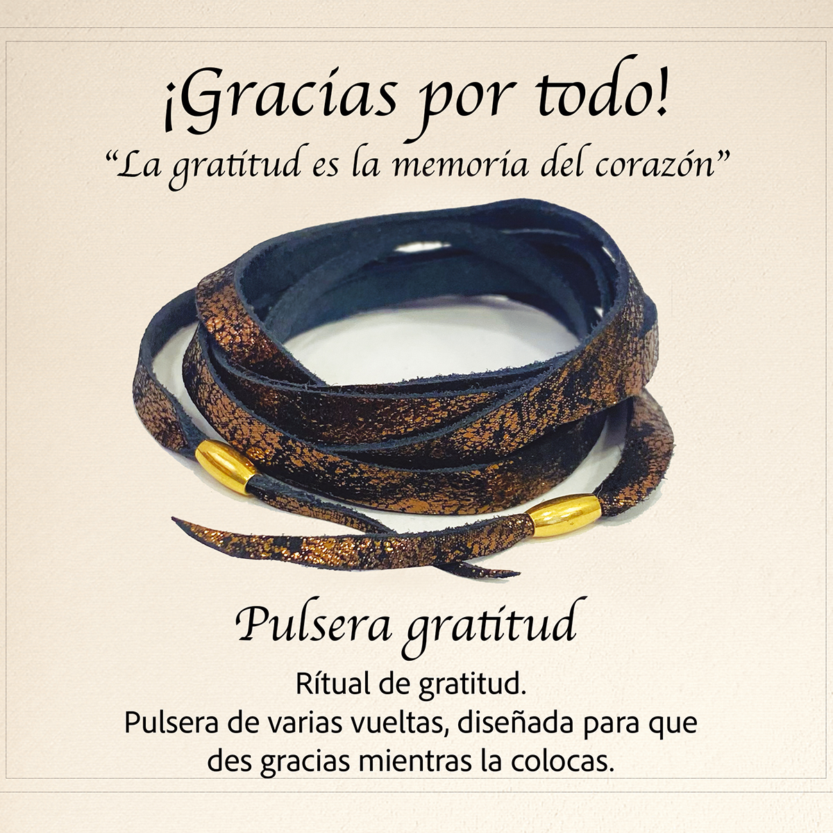 Foto 4 | Pulsera De Piel Unisex Con Baño De Oro Vangania Gratitud