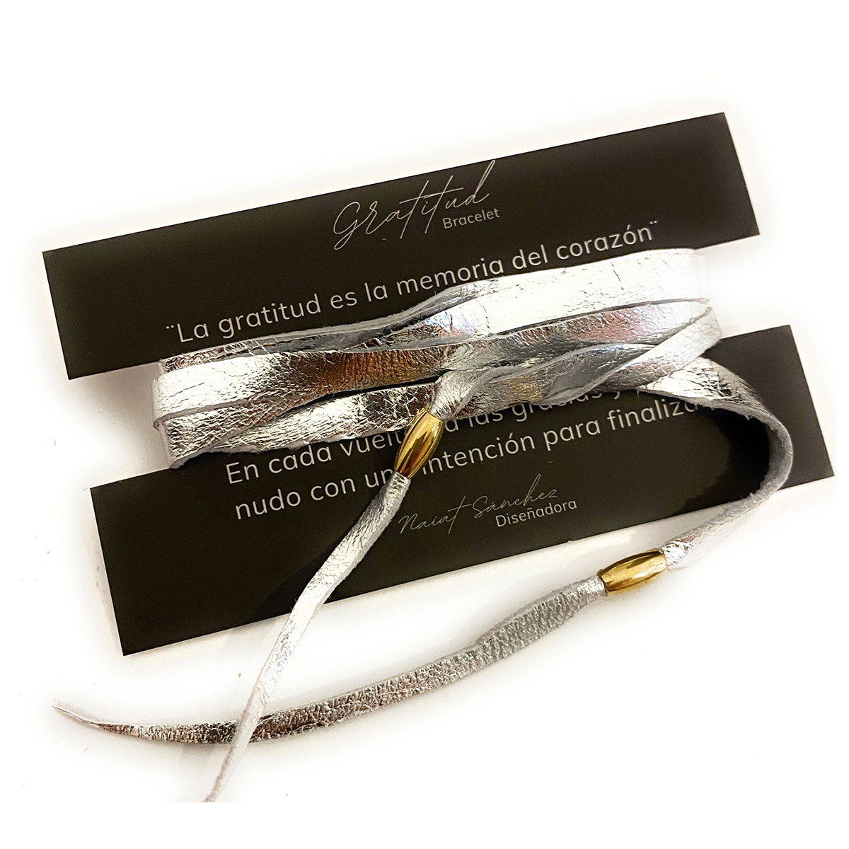 Foto 9 pulgar | Pulsera De Piel Unisex Con Baño De Oro Vangania Gratitud