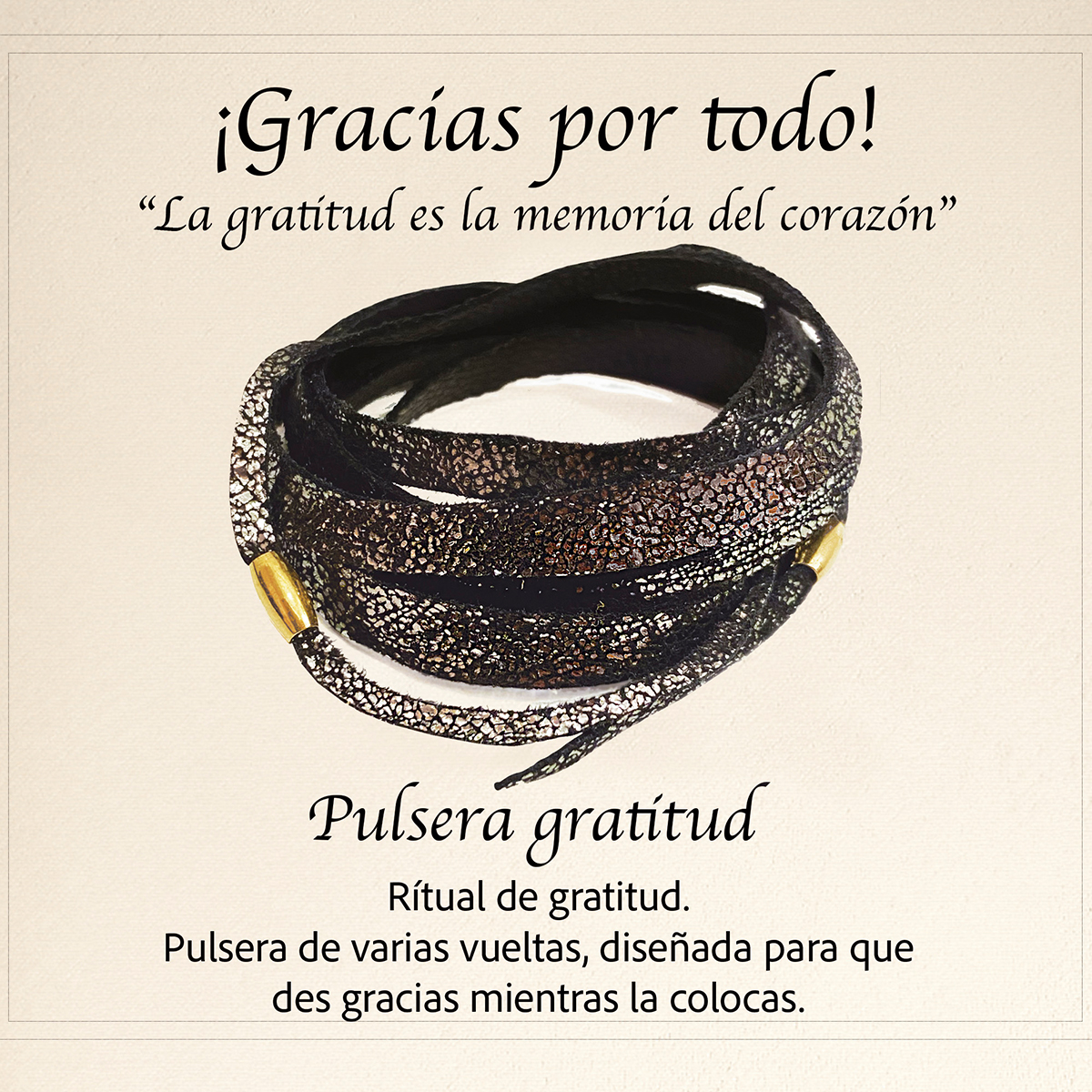 Foto 3 | Pulsera De Piel Unisex Con Baño De Oro Vangania Gratitud