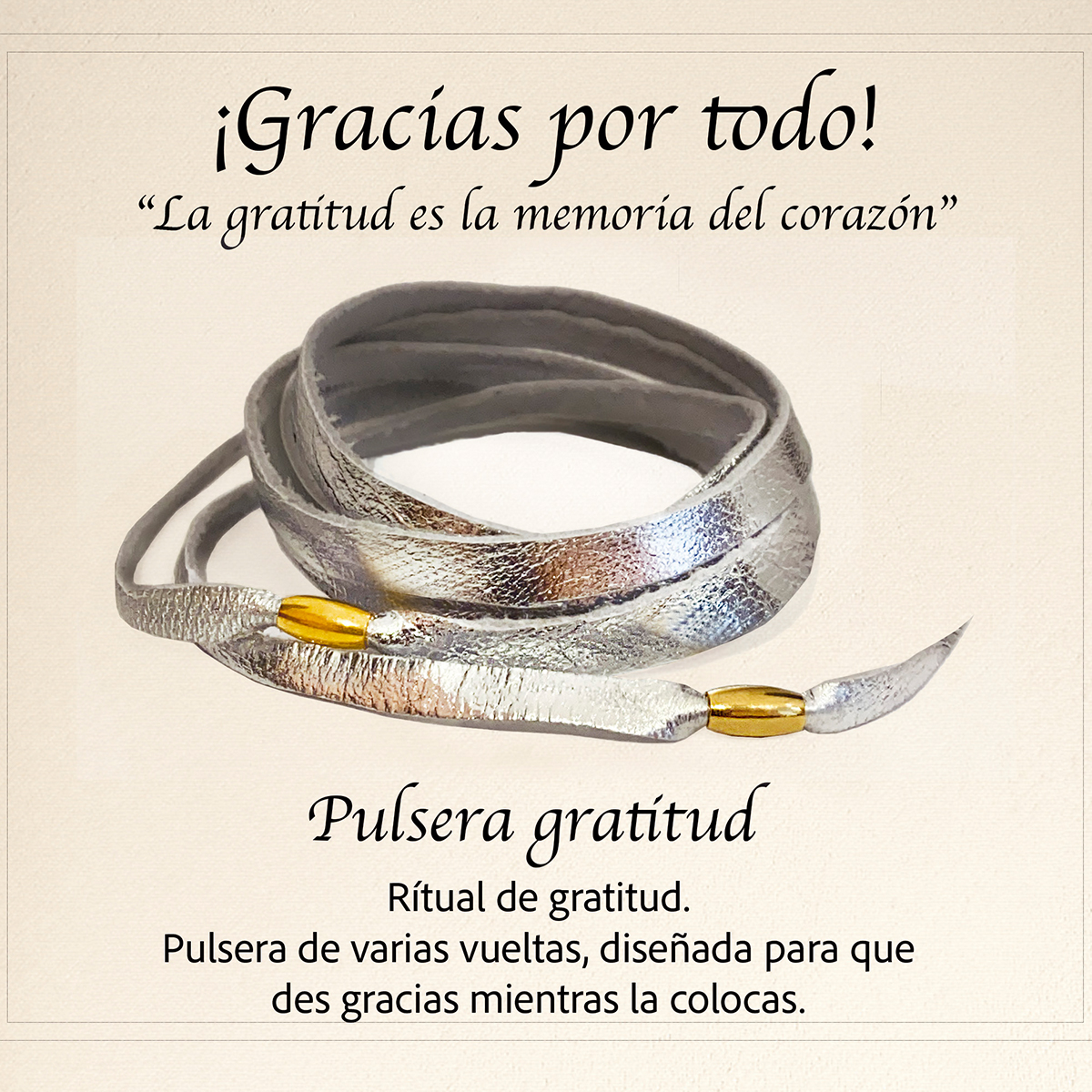 Foto 4 pulgar | Pulsera De Piel Unisex Con Baño De Oro Vangania Gratitud