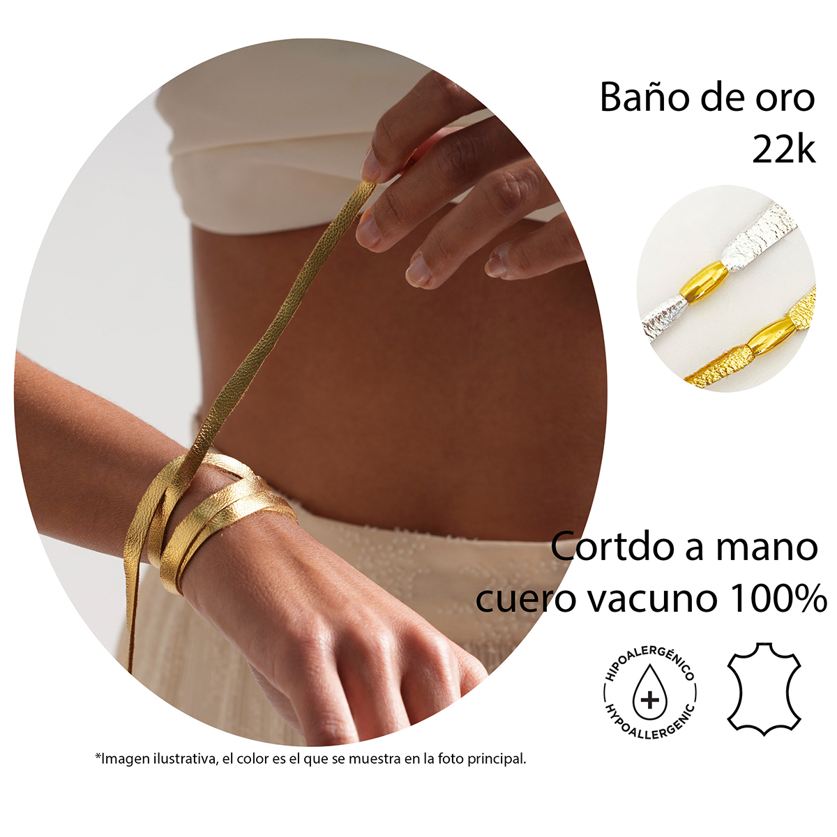 Foto 9 pulgar | Pulsera De Piel Unisex Con Baño De Oro Vangania Gratitud