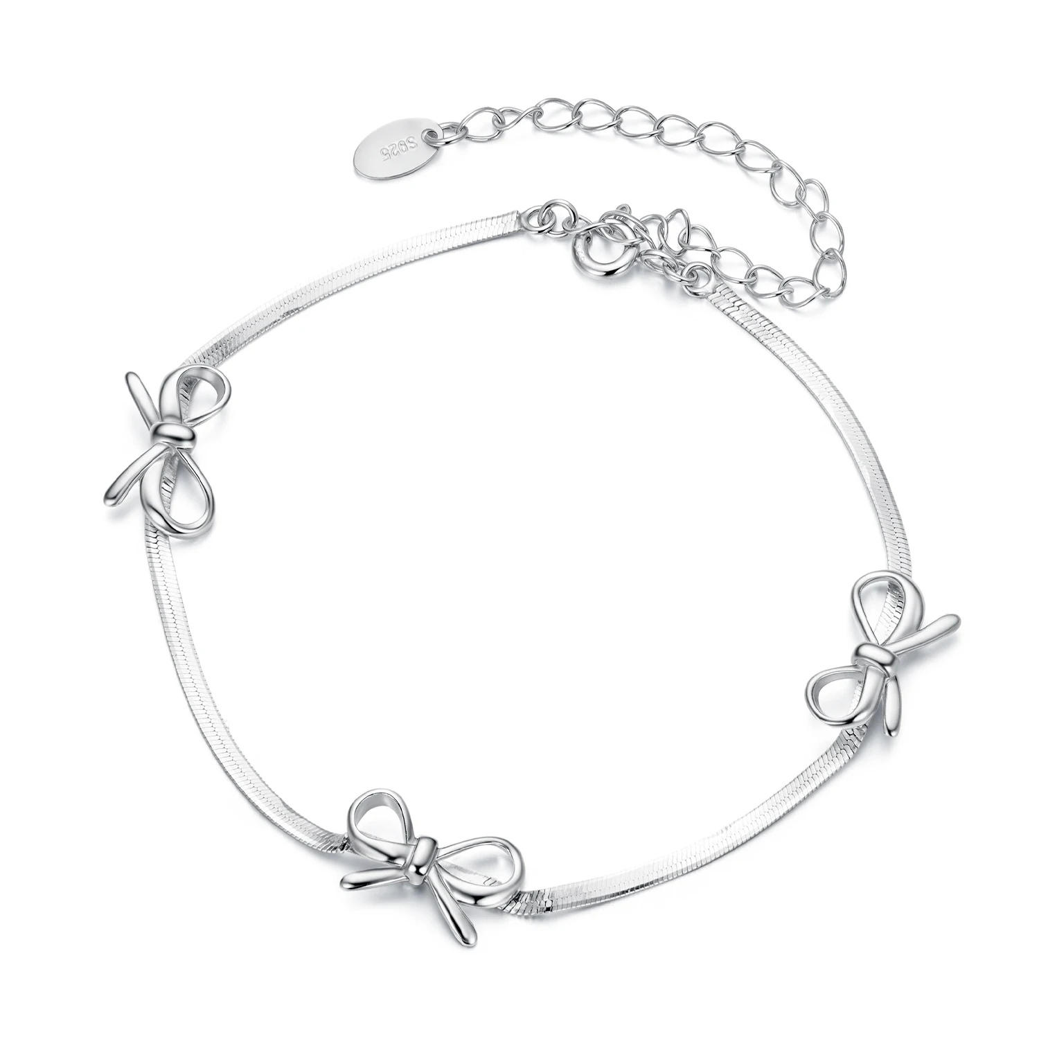 Foto 2 pulgar | Pulsera Chulada  Moños De Plata .925 Con Chapa De Platino  Se Puede Mojar.